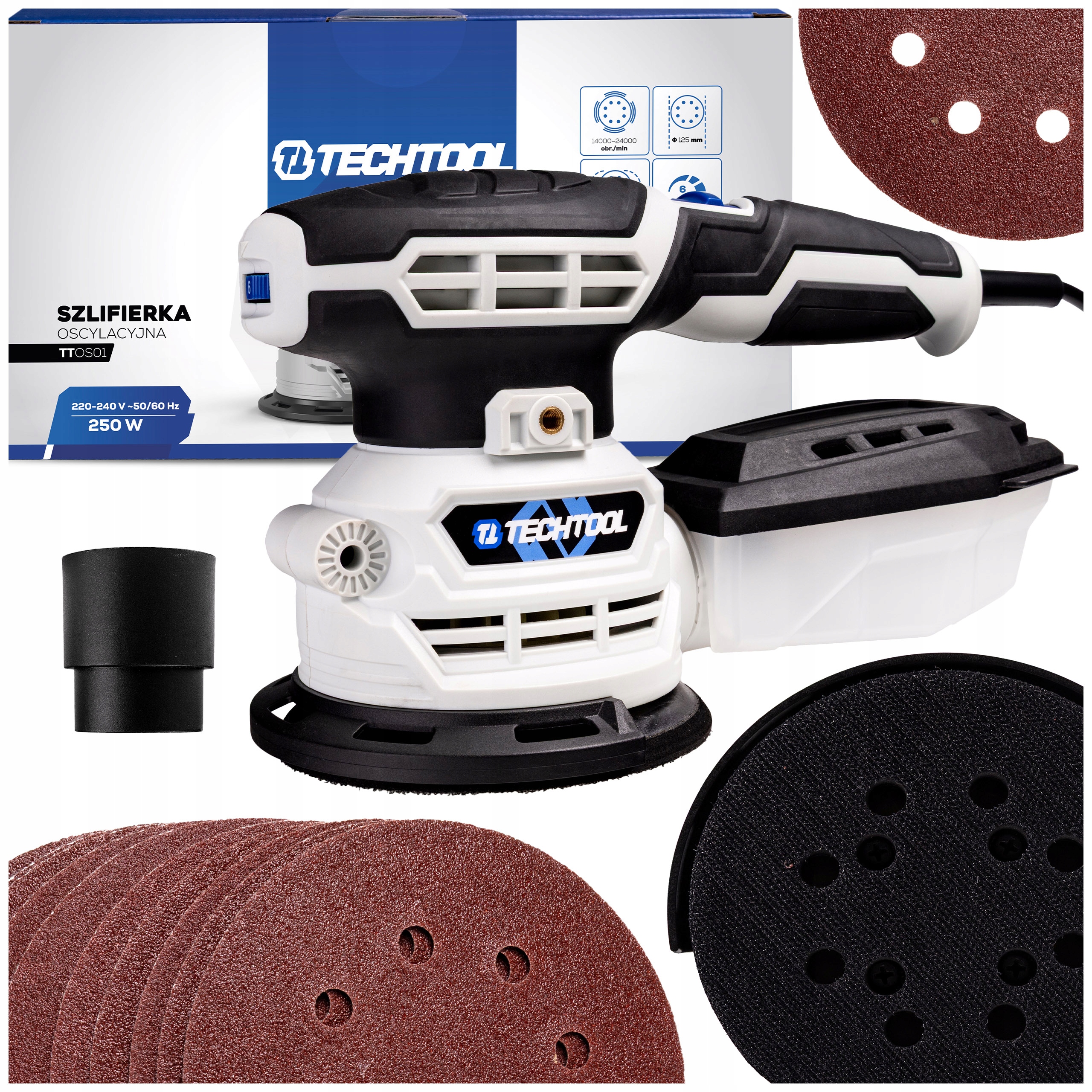 Szlifierka Oscylacyjna Mimośrodowa Do Drewna 125MM Papiery Ścierne 10 Szt