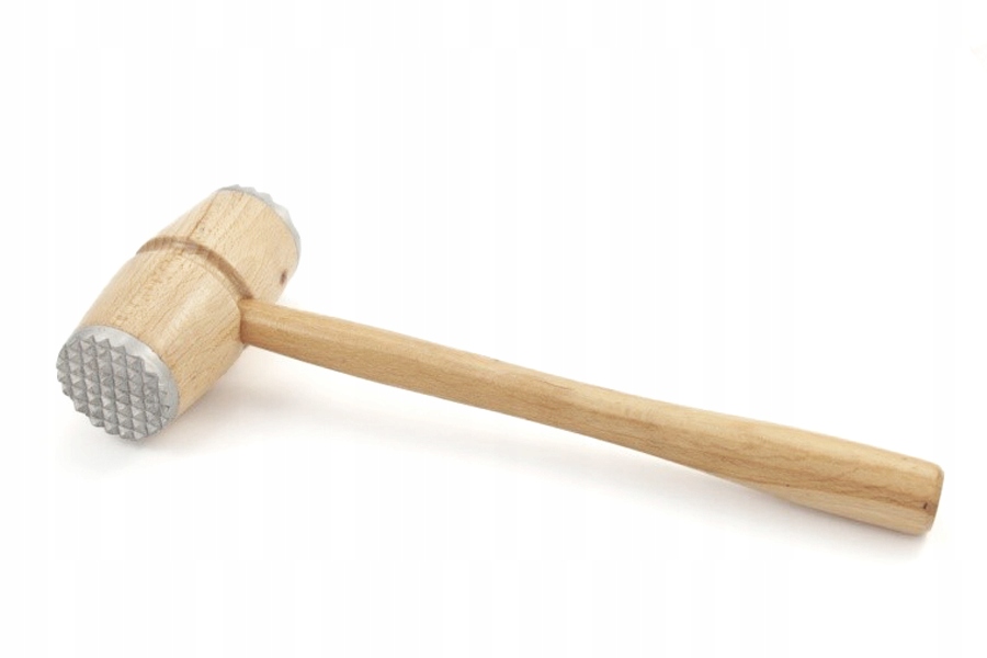 TRADYCYJNY DREWNIANY TŁUCZEK DO MIĘSA Z OKUCIEM MŁOTEK DWUSTRONNY NATURALNY Stan opakowania oryginalne