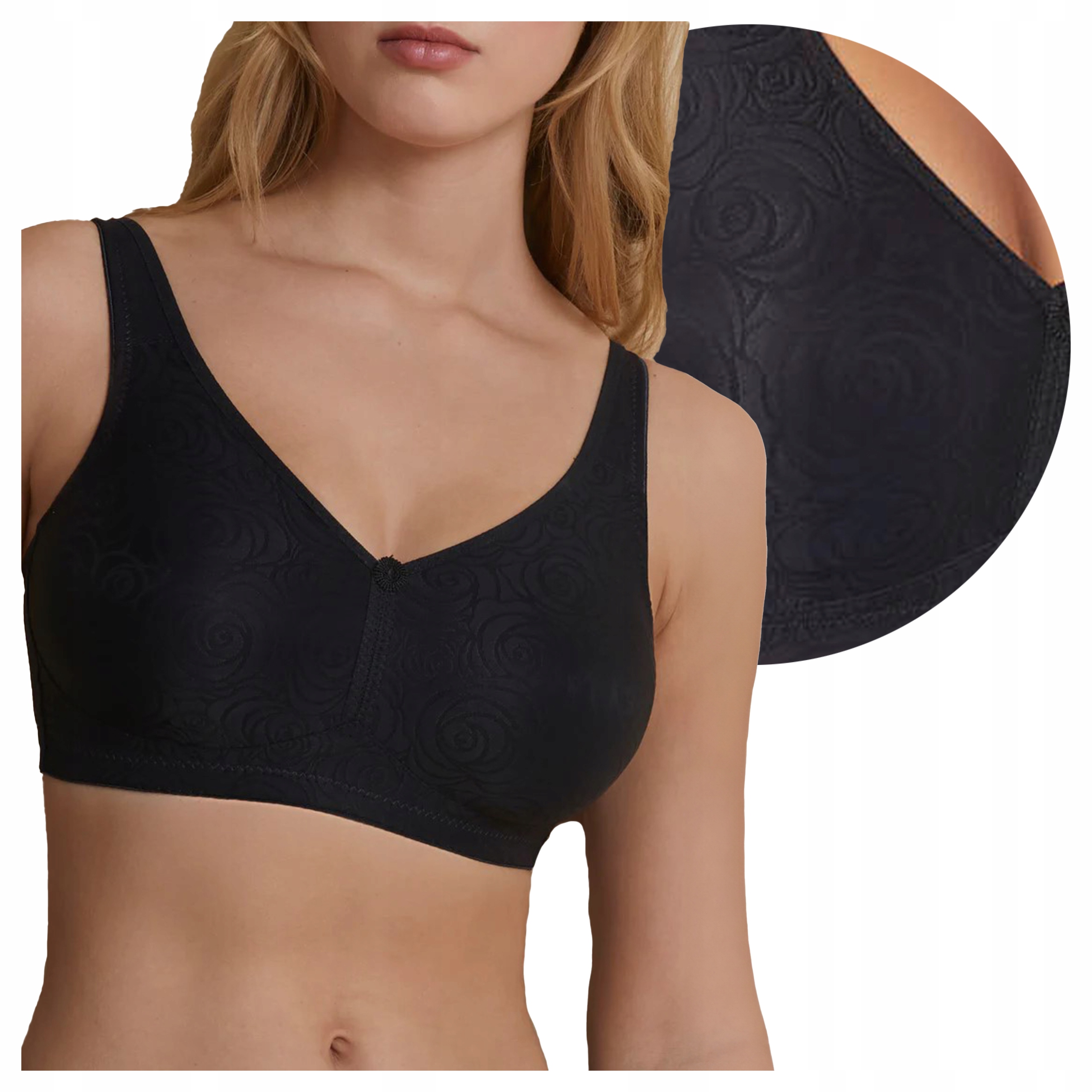 Biustonosz Miękki Bez Fiszbin Szerokie Ramiączka Komfortowy Czerń 100C