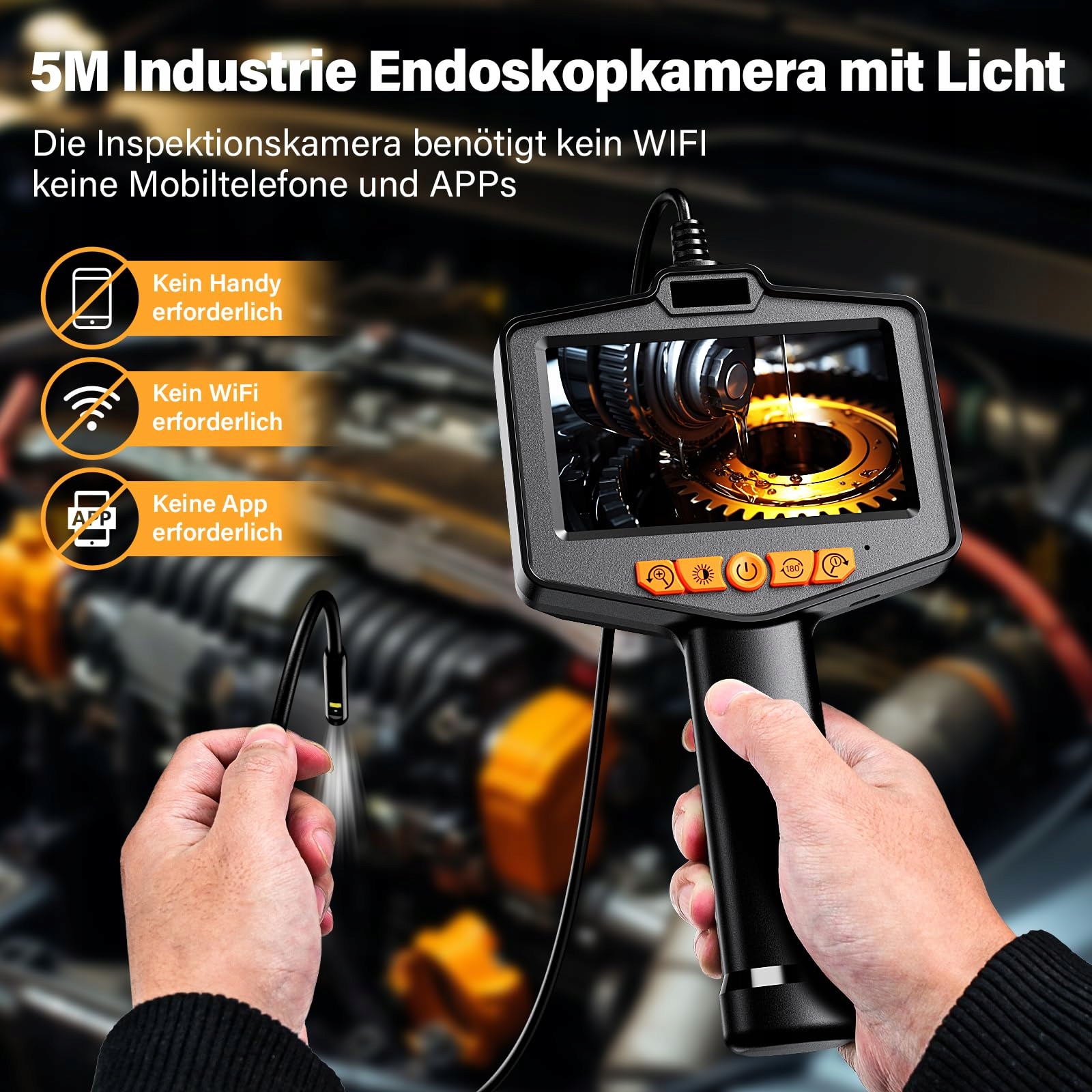 FINIBO Kamera Inspekcyjna 5m Dualna Soczewka 4.3 Calowy Ekran Wodoodporna — miniatura 2