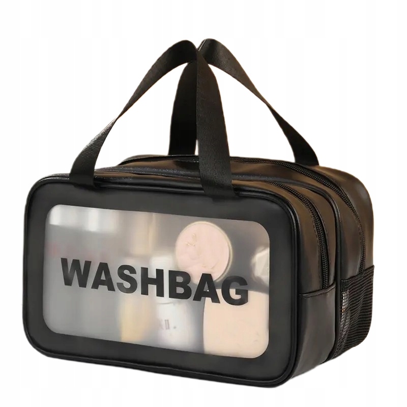 Pojemna Kosmetyczka Wodoodporna Dwie Komory Washbag Czarna 28x17x15 cm