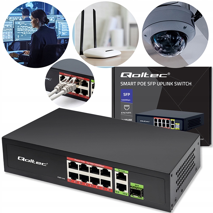 Přepínač Switch Fast Gigabit PoE 8x RJ45 2x Uplink 1x Sfp 120WQ