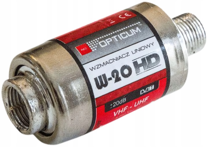 Wzmacniacz antenowy Opticum W-20 Hd 20dB DVB-T/T2 5–862MHz F-f 5V/12V