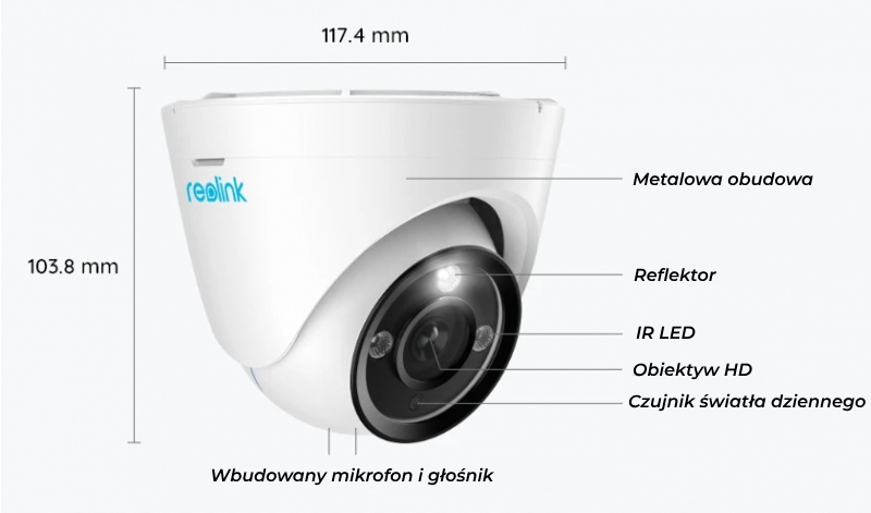 Kamera kopułkowa zewnętrzna Reolink RLC-833A 8 Mpx Poe 4K Mikrofon Detekcja Marka Reolink