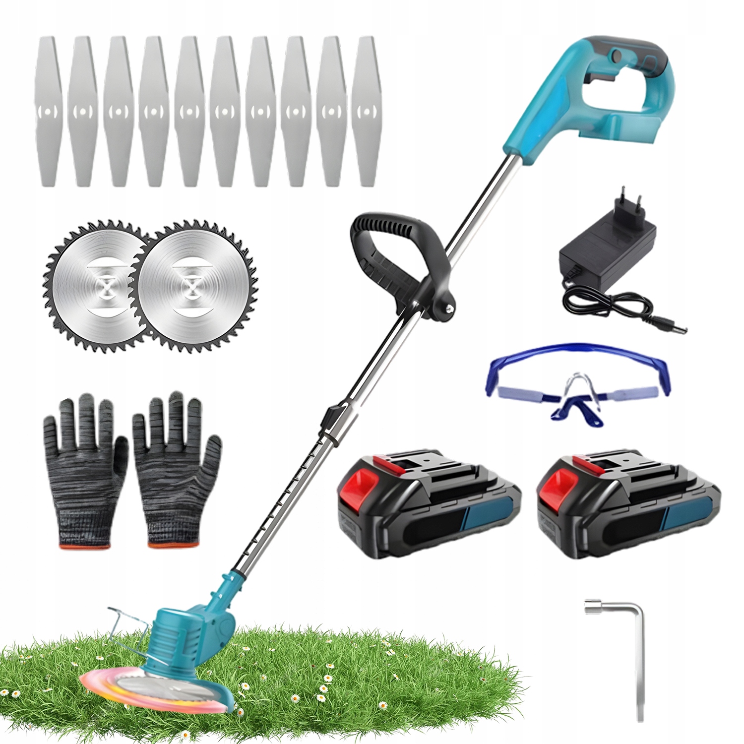 Elektrická Sekačka Na Trávy 1500 W Výkonný Motor 3 Čepele 2 Baterie 21 V