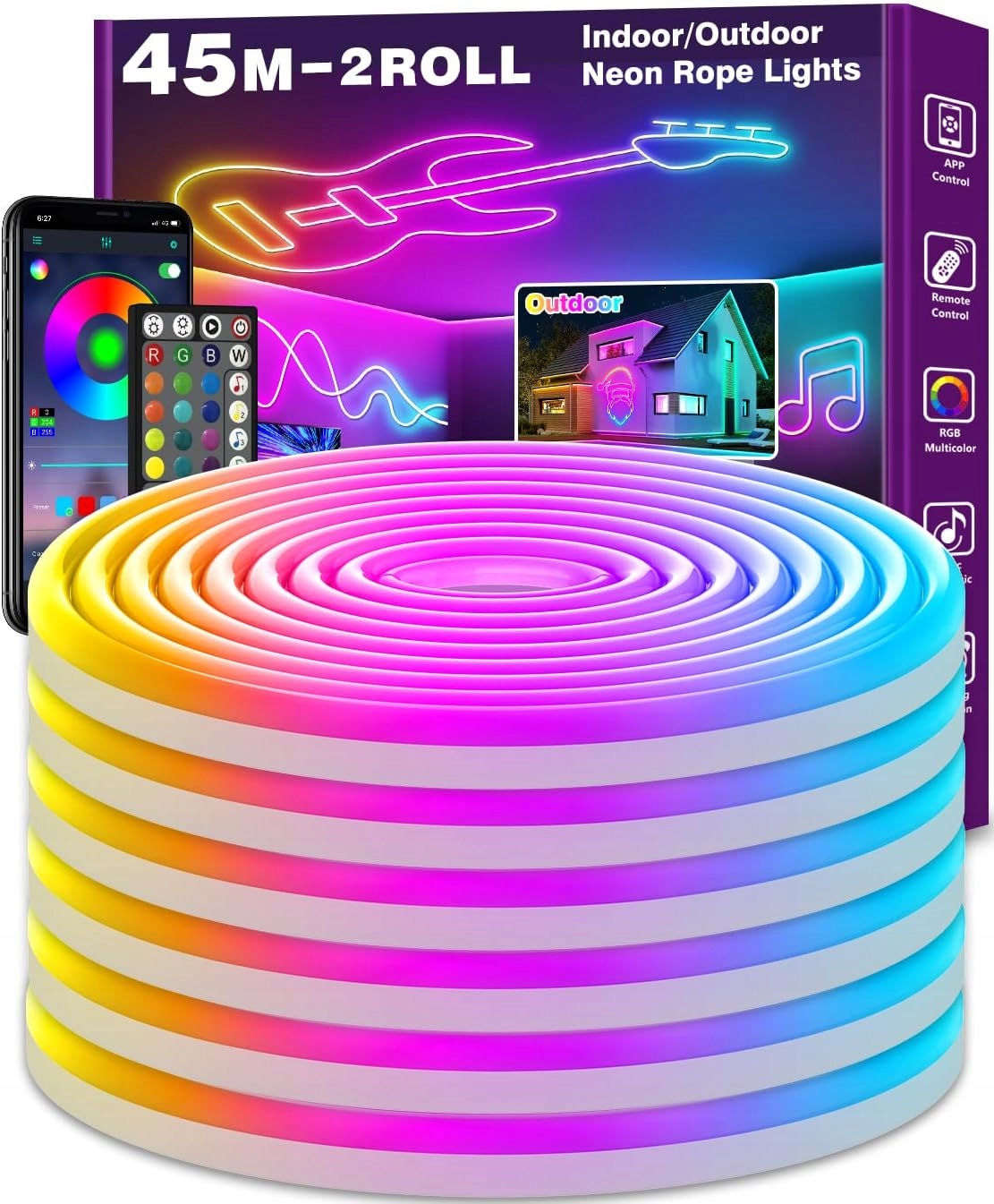 Led pásik Neon 45 m Letianpai Rgb IP65 pružný, vonkajší i vnútorný