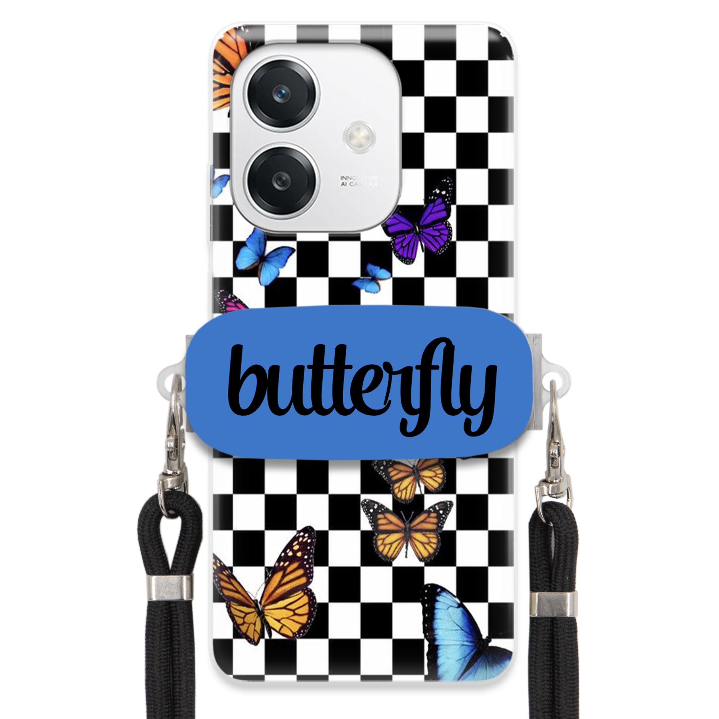 Puzdro Na Oppo A40M Puzdro S Obdĺžnikovým Držiakom, Čierne, Vodítko, Butterfly, Motýle