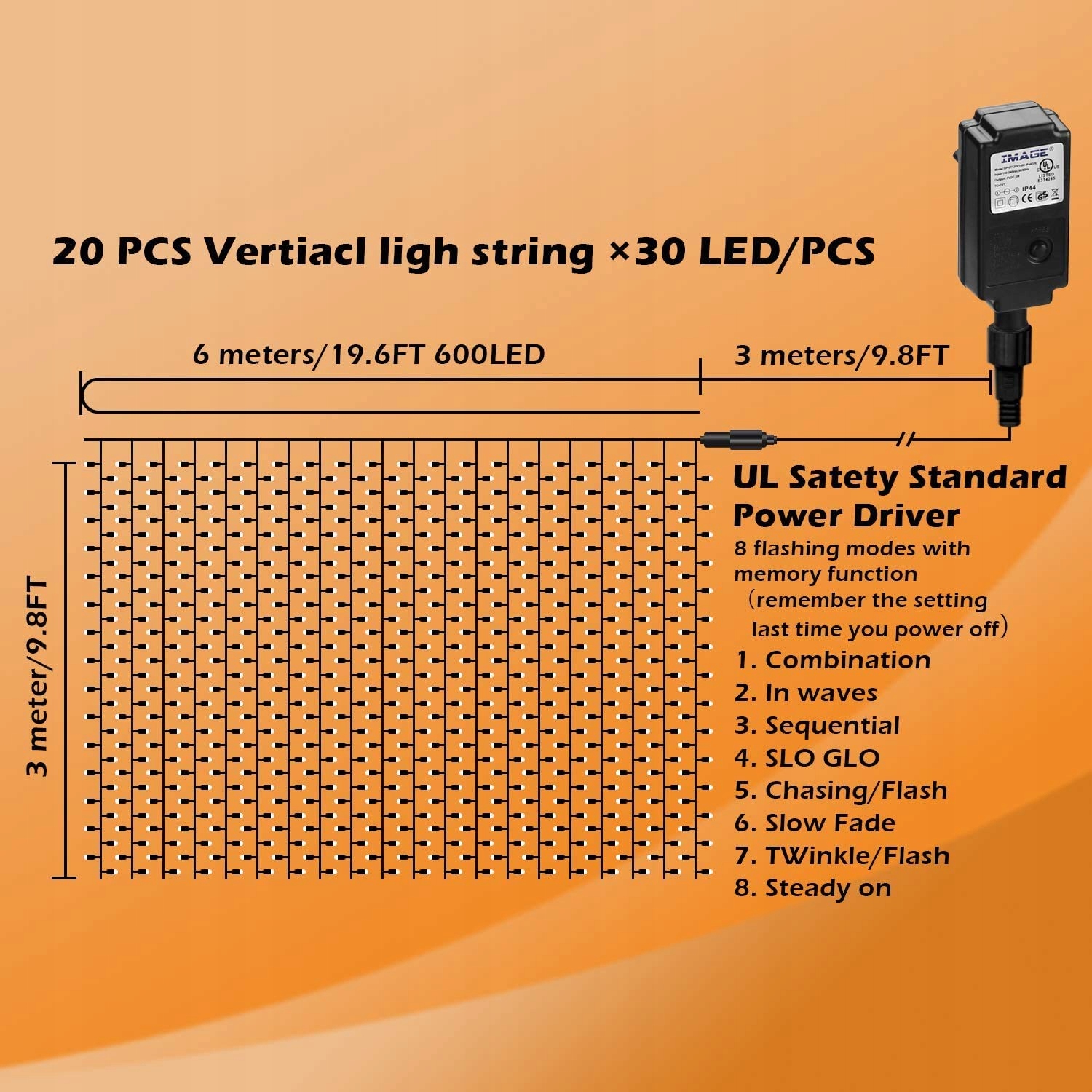 Kurtyna Świetlna Lampki Dekoracyjne Do Sypialni 6x3M 600 LED — miniatura 8