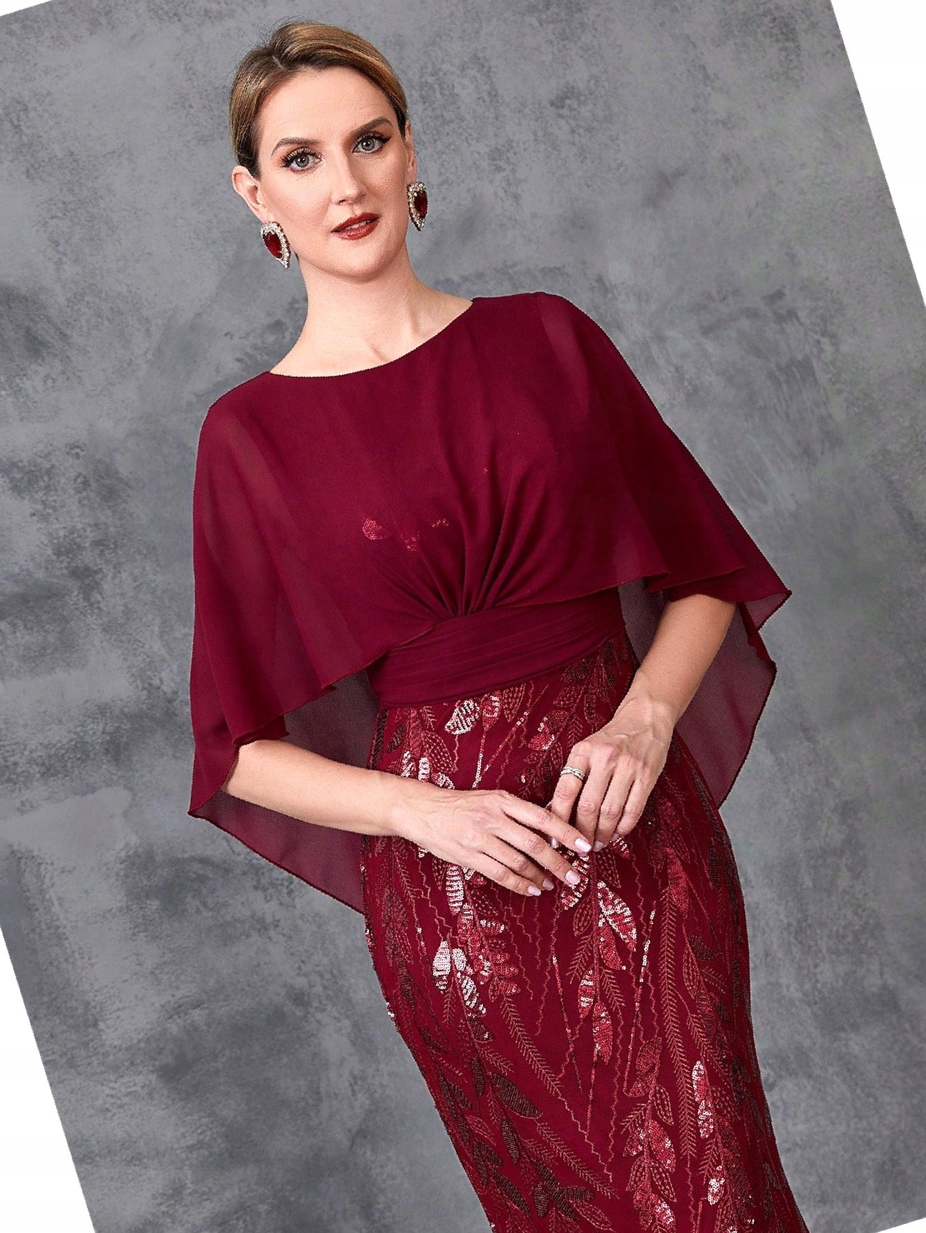 Šaty Efektní Flitrová Balová Syrena Mosy Maxi Burgundská XXL