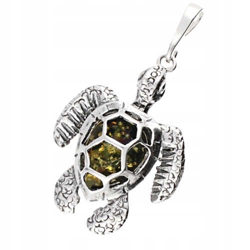 Stříbrná Želva přívěsek přívěsek Želvík se zeleným Jantarem stříbro 925
