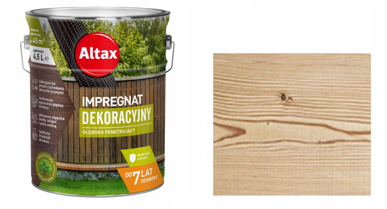 Altax Impregnat Dekoracyjny Do Drewna 4,5L Bezbarwny rozpuszczalnikowy