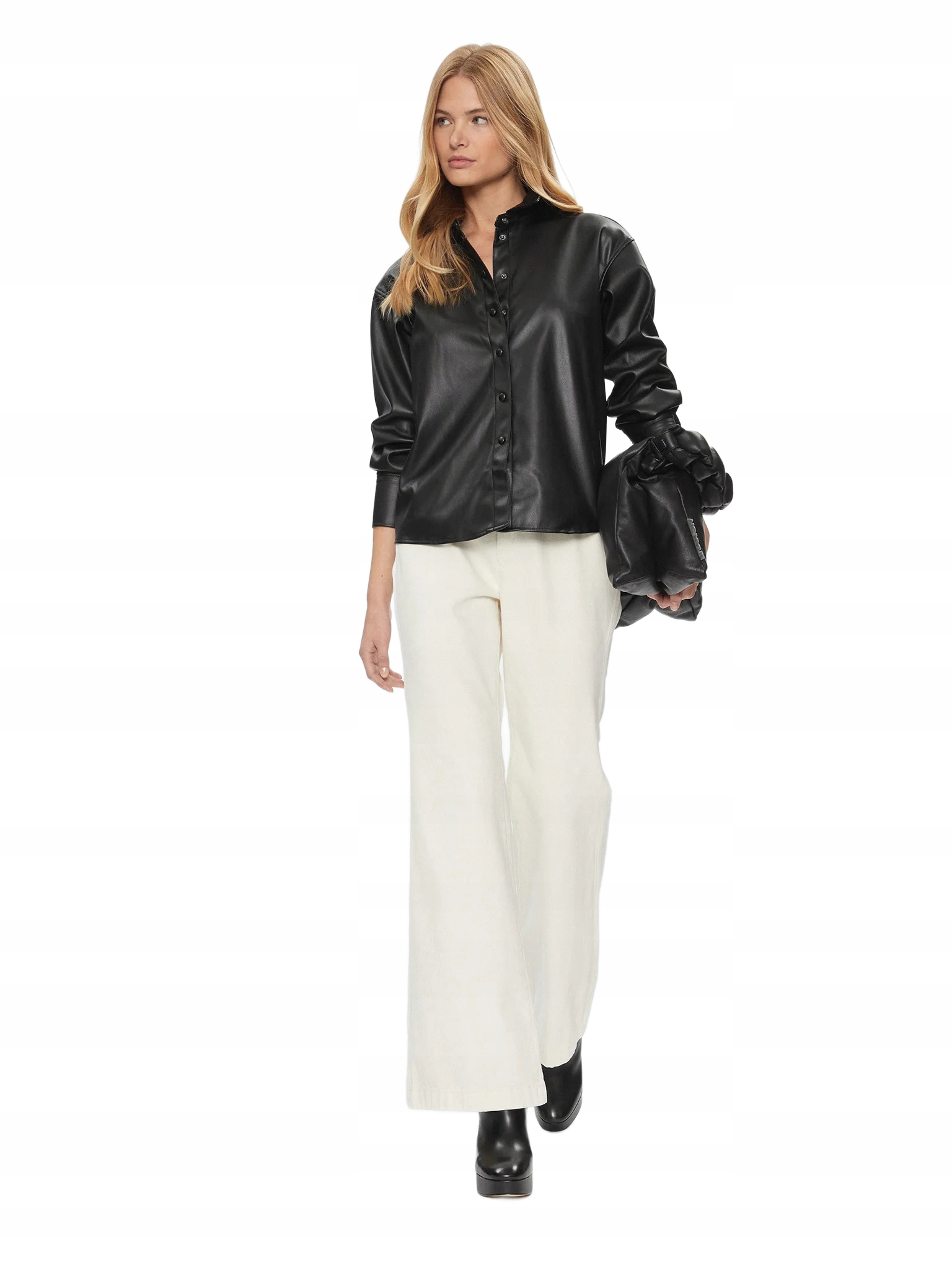 Vero Moda Černá Košile Imitace Kůže S Knoflíky M 6BA