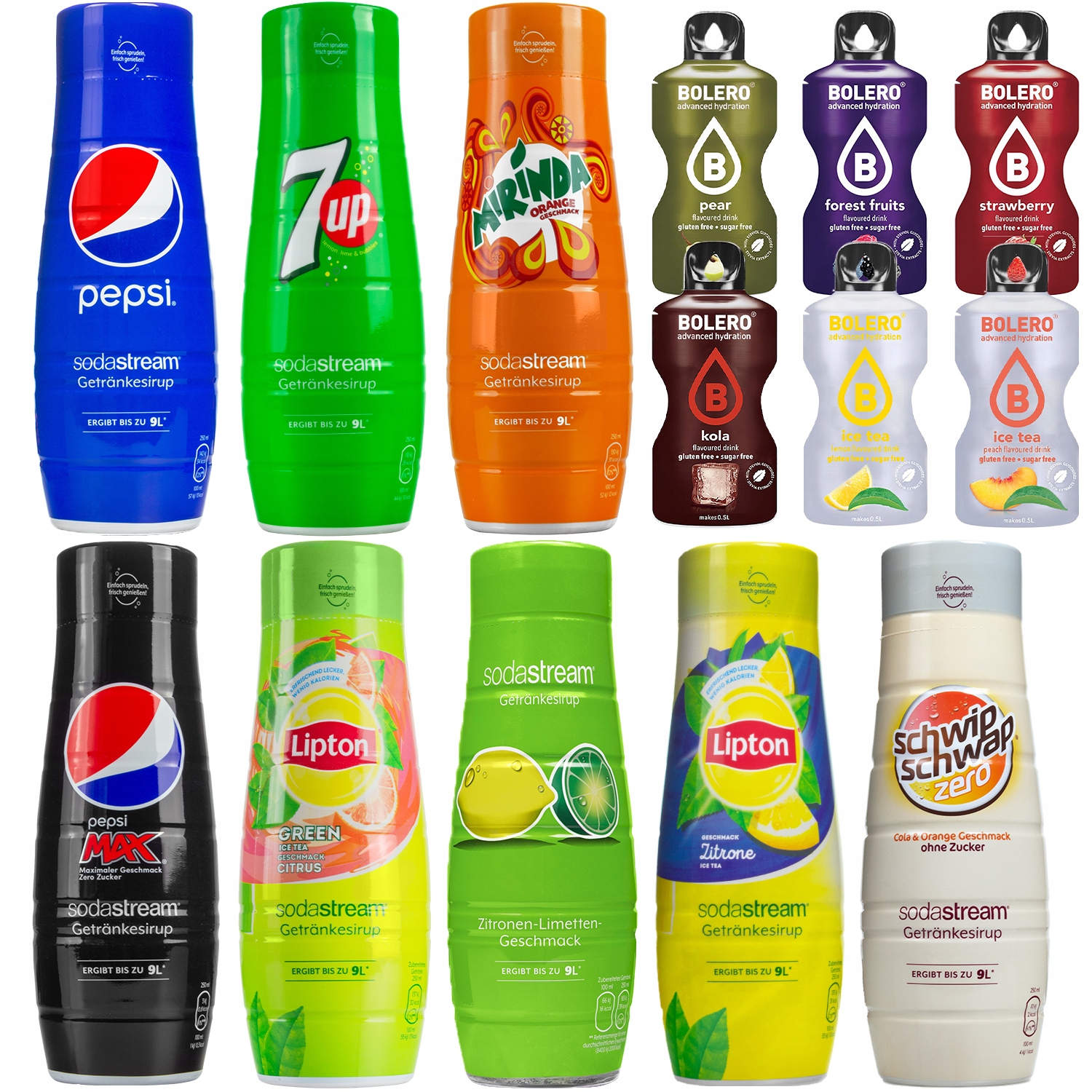 8x Sirup Mirinda 7UP Pepsi Max Schwip Sodastream