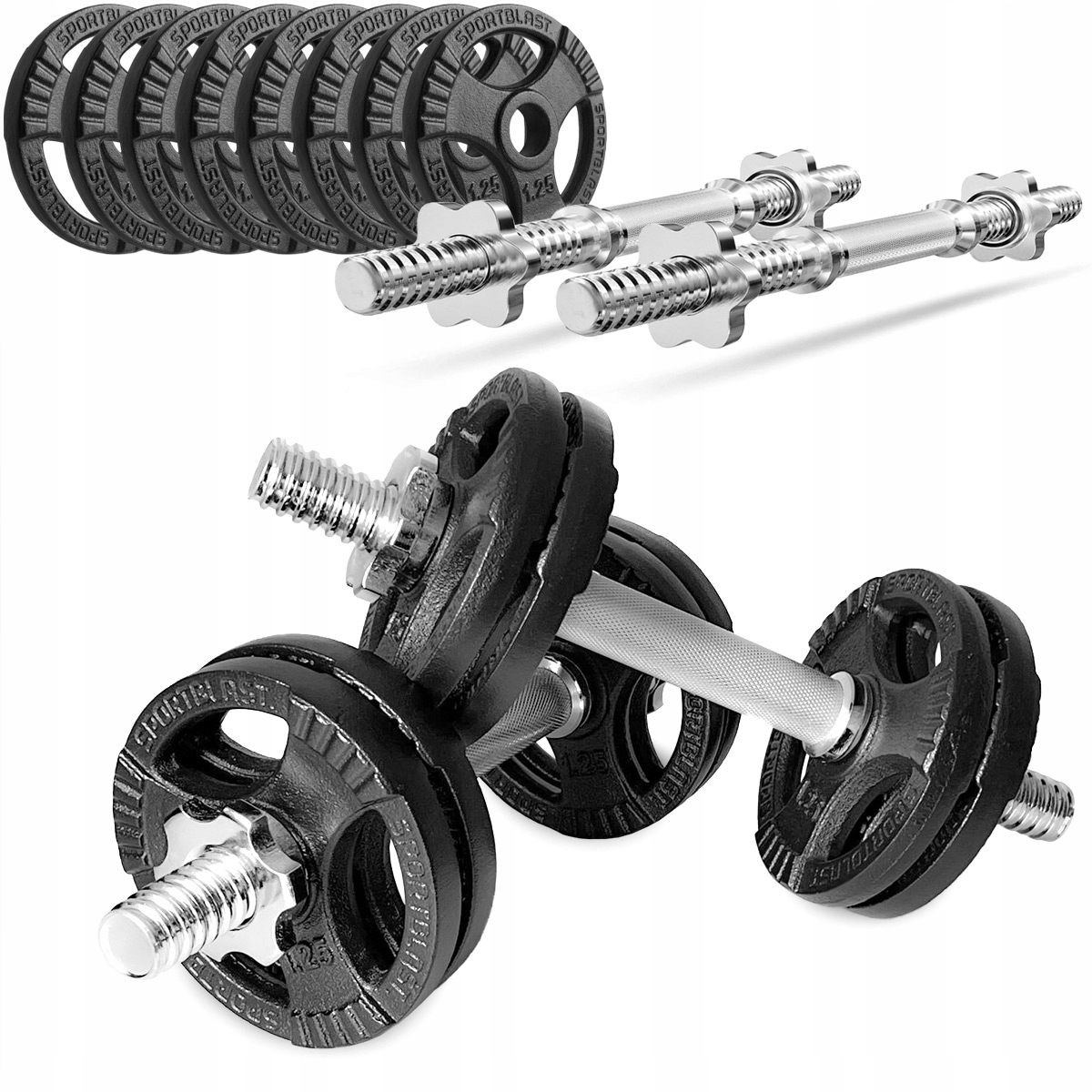 Hantle żeliwne regulowane 2x7,5kg kierownice gryfy zestaw do treningu 15kg