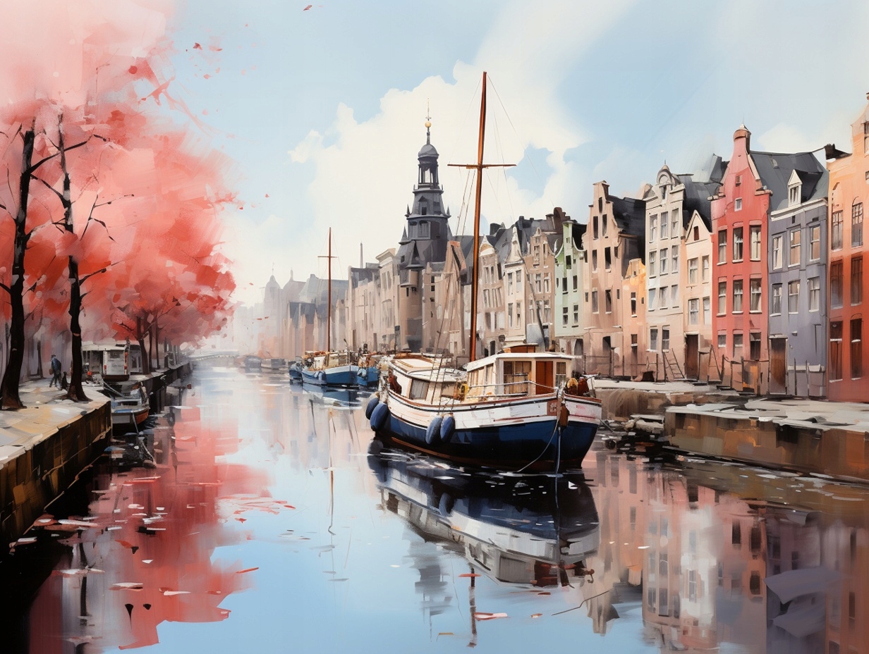 Obraz Na Plátně Canvas Město Nizozemsko Kamínky Kanál Lodě Pohled 100x75