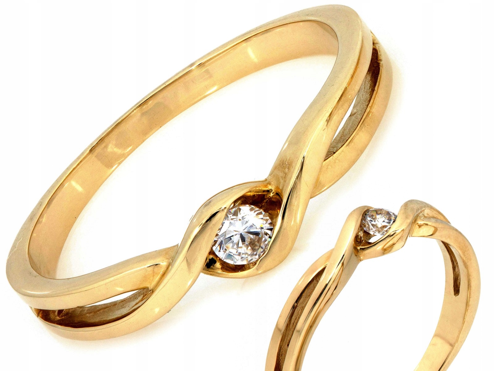 Prstýnek Zlatý 585 s Bílou zirkonií 2.18g Propletený efekt Infinity r16