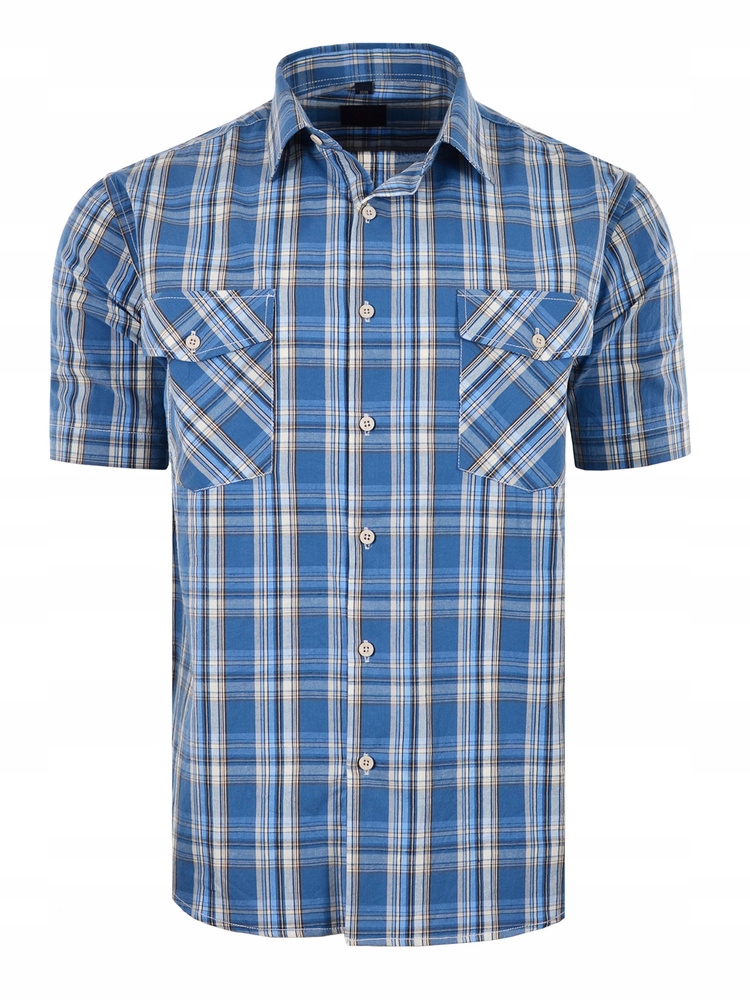 Košile Kostkovaná Modrá Krátká Velká 47/48