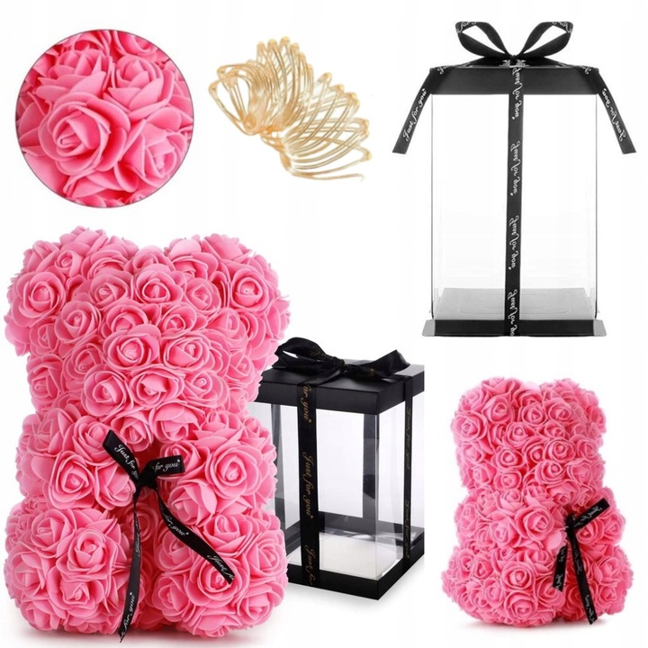 Medvedík Z Ruží Valentínsky Giftbox Darček Premium Pre Ňu 25 CM Lampička Ružová