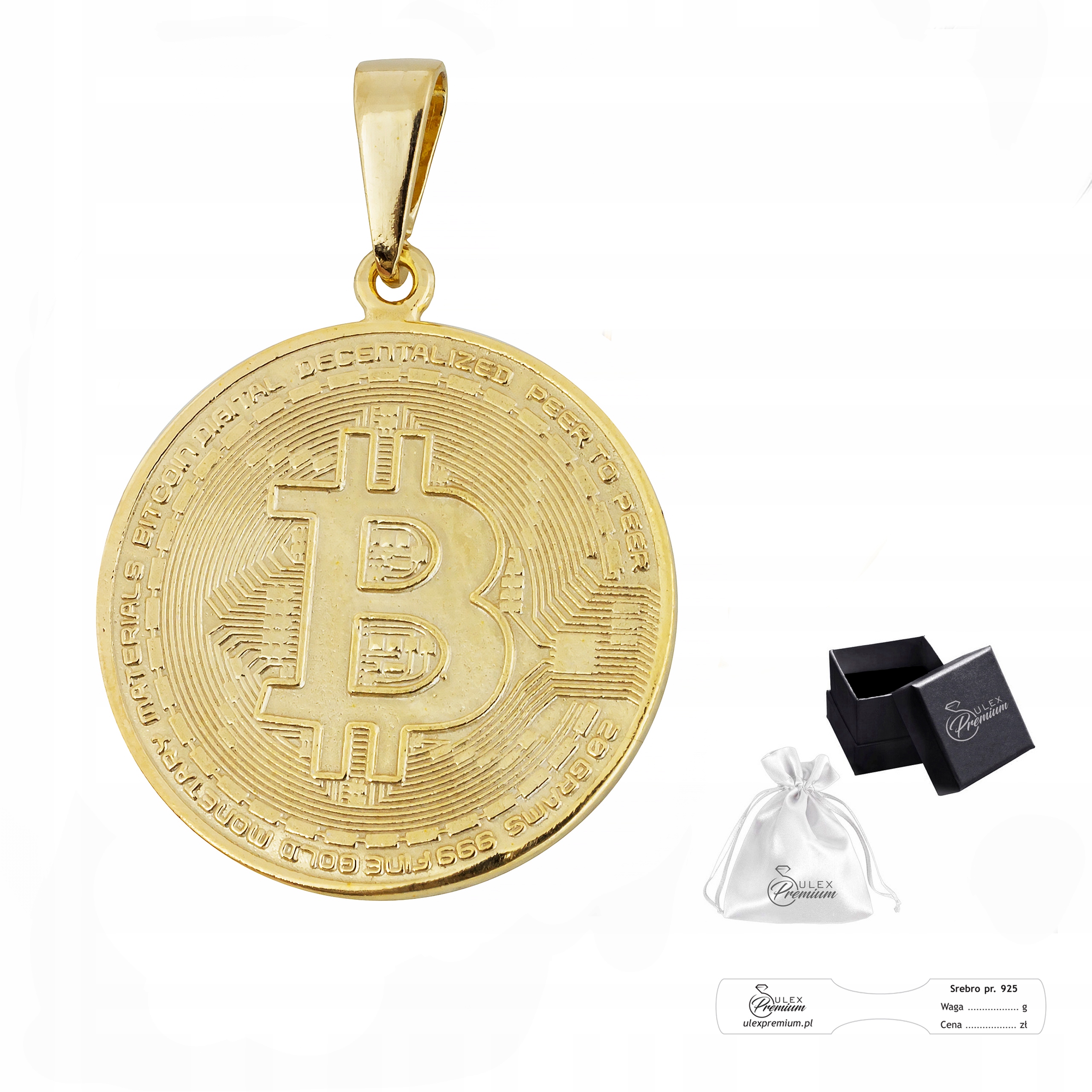 Přívěsek Stříbro ryzost 925 Zlatý Bitcoin Elegantní Kulatý dámský přívěsek