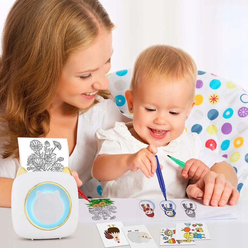 MINI INTELIGENTNA DRUKARKA DO ZDJĘĆ LED 7 KOLORÓW + PAPIER DO DRUKOWANIA Przeznaczenie do etykiet