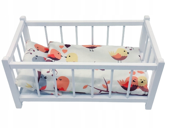 BIAŁE DREWNIANE ŁÓŻECZKO DLA LALEK + POŚCIEL 3EL