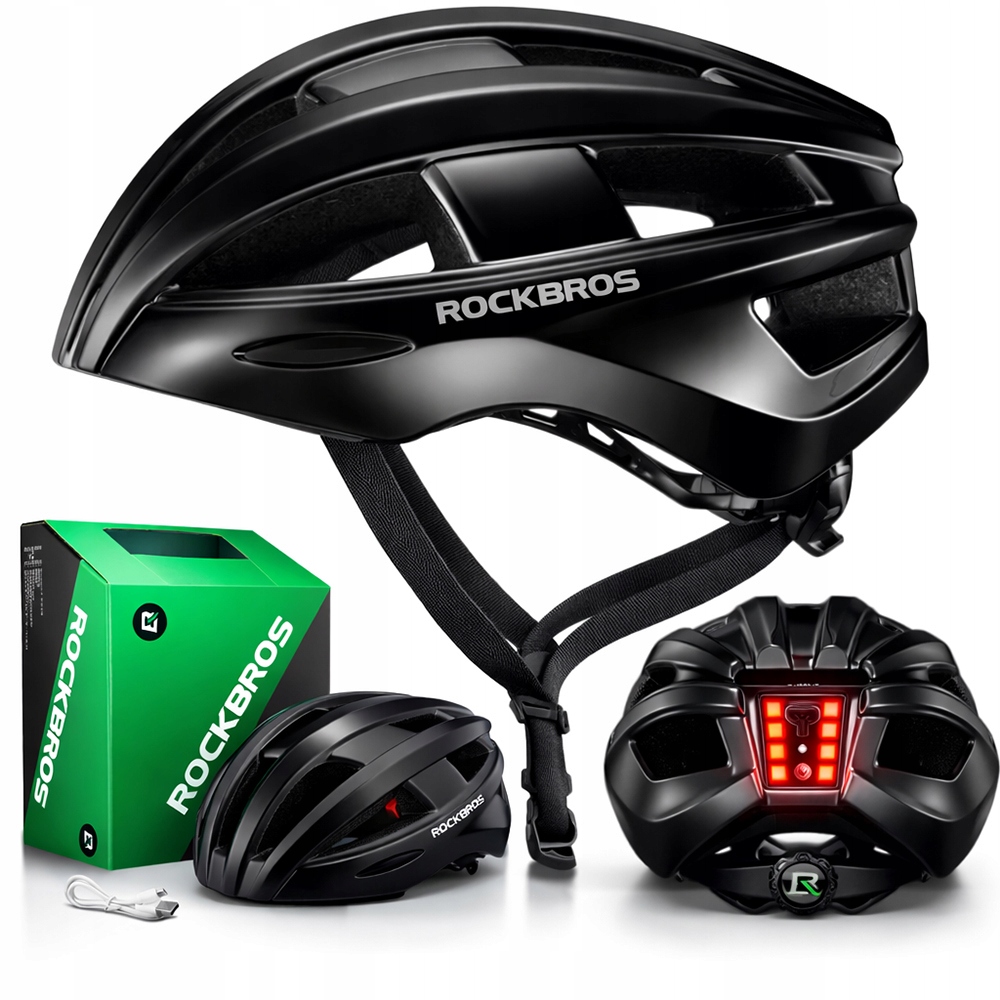 Ochranná Pánská Cyklistická Přilba 55-60 CM S Led Zadním Světlem Usb, Černá