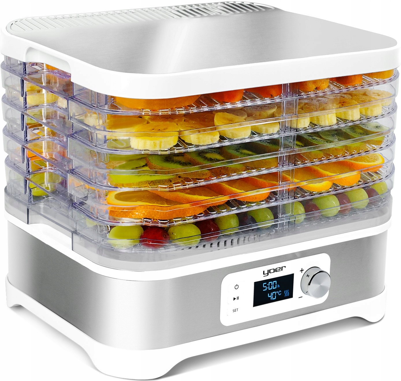 Duża Suszarka do Grzybów Owoców Warzyw Yoer Inox +Termoobieg 450W +Timer