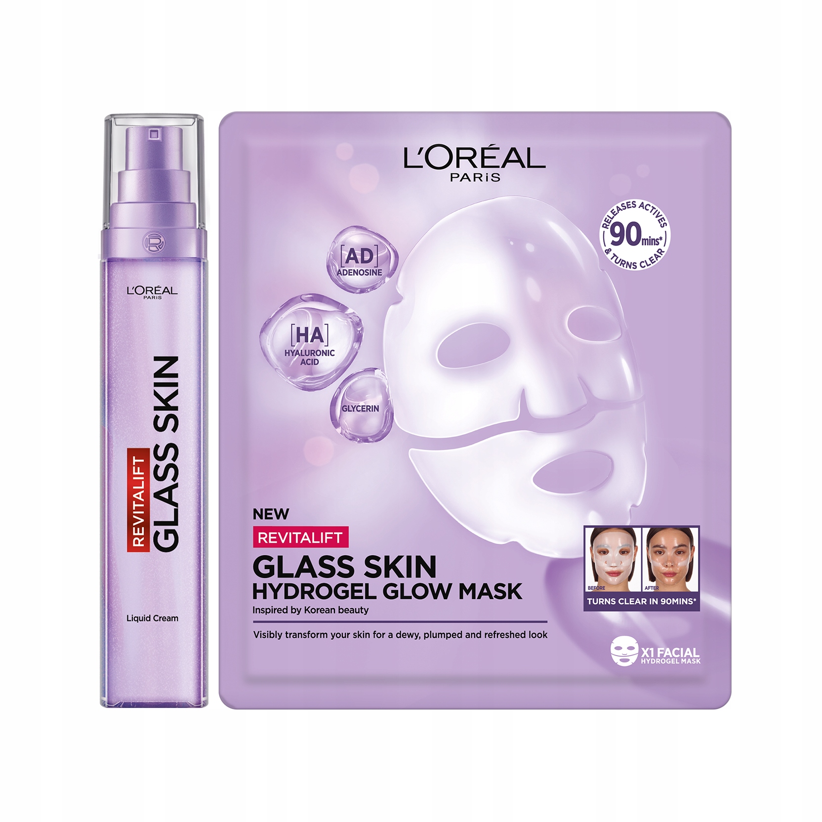Zestaw na Dzień Kobiet L'Oréal Revitalift Glass Skin Lekki Krem Maseczka
