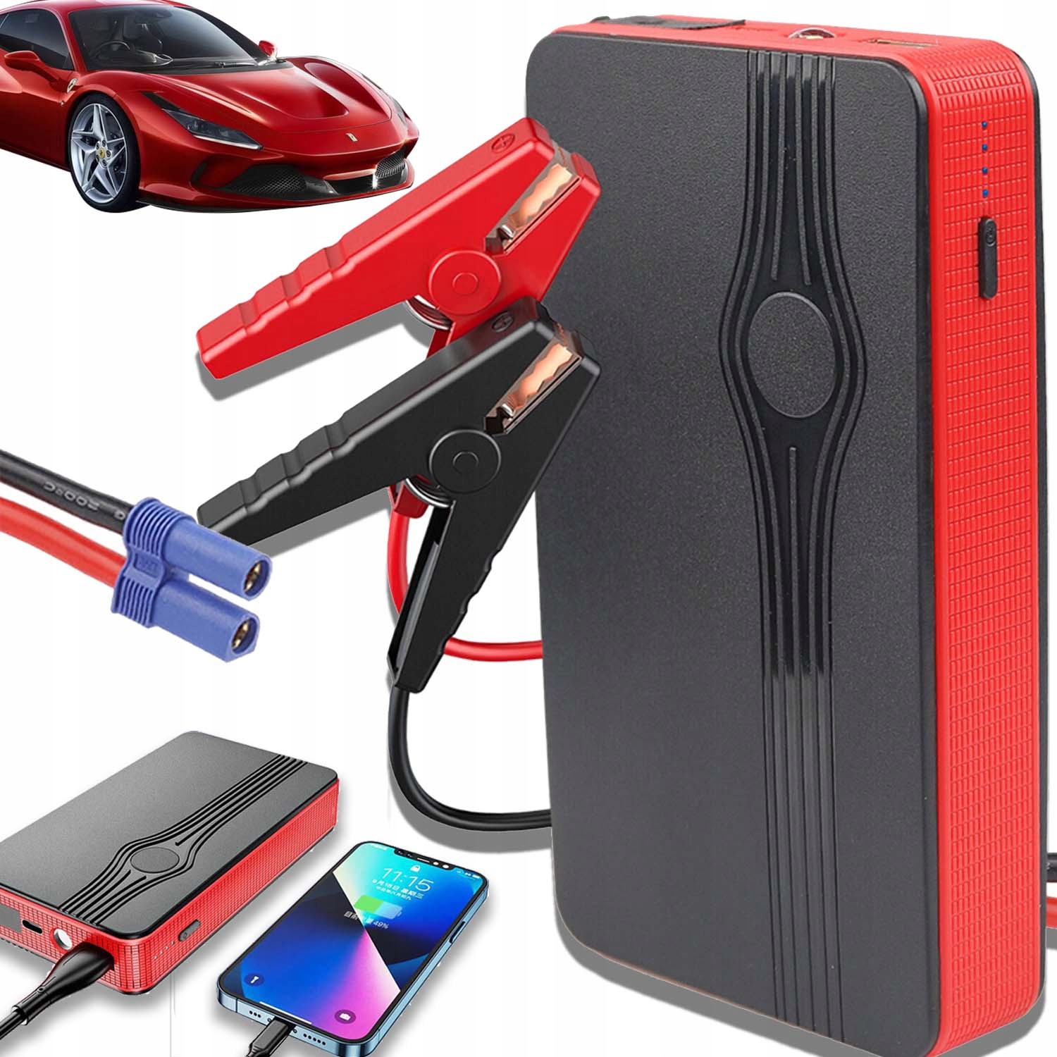 Startovací Powerbanka 30000MAH Přenosná S Bezpečnostními Prvky A Led Svítilnou