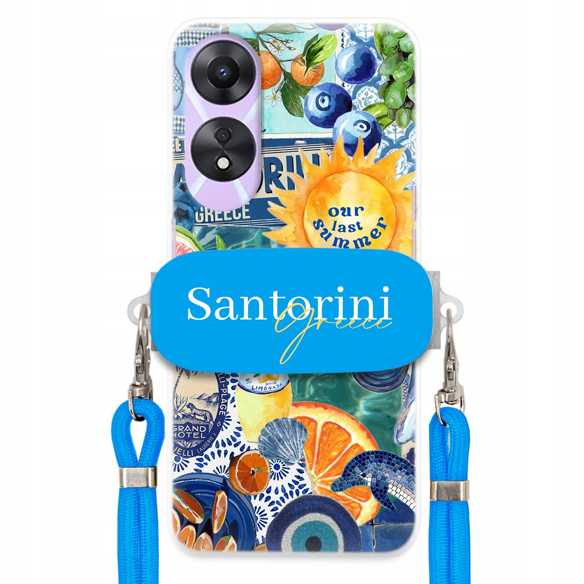 Puzdro pre Oppo A78 5G Modré Crossbody vodítko držiak Santorini Sea Vibes