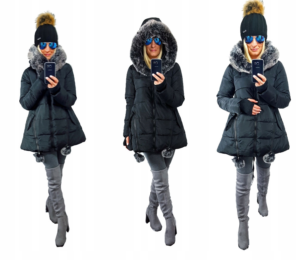 

Asymetryczna Kurtka Parka Gwiazda Kaptur Futerk Xs