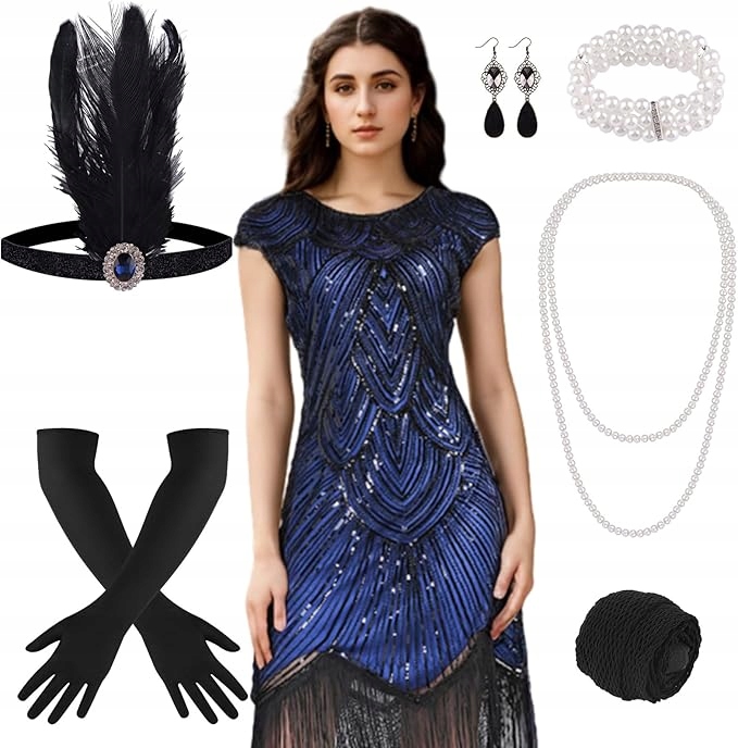 Plulon Šaty z 20. let 20. století s flitrovými střapci Gatsby vel M