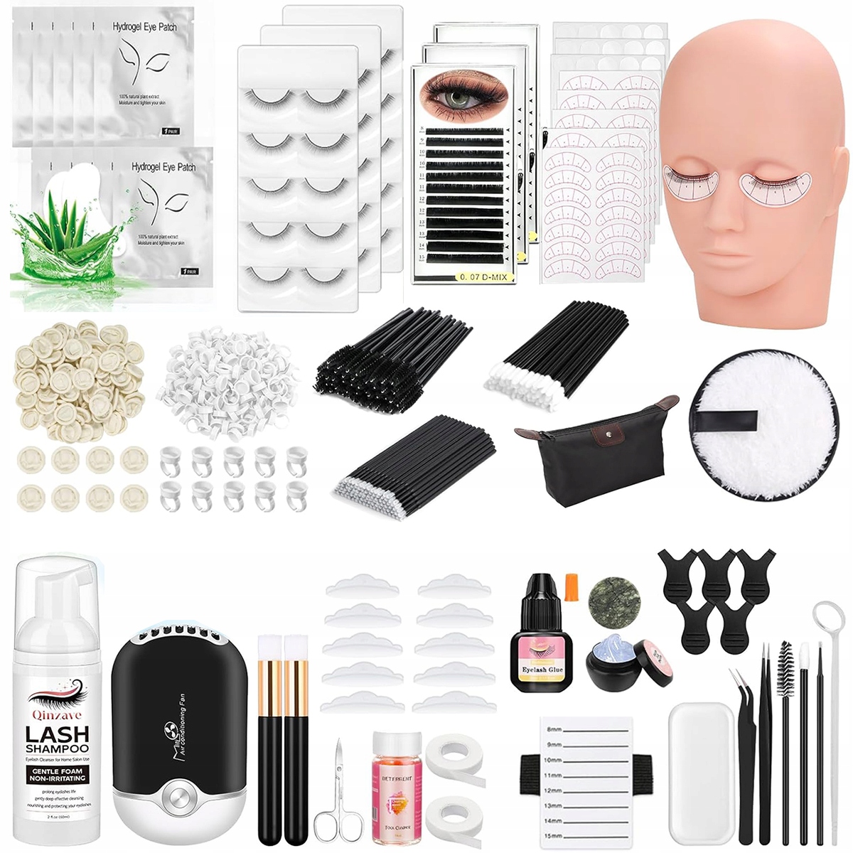 Zestaw treningowy do przedłużania rzęs Pęsety, Rzęsy, Główka, Klej