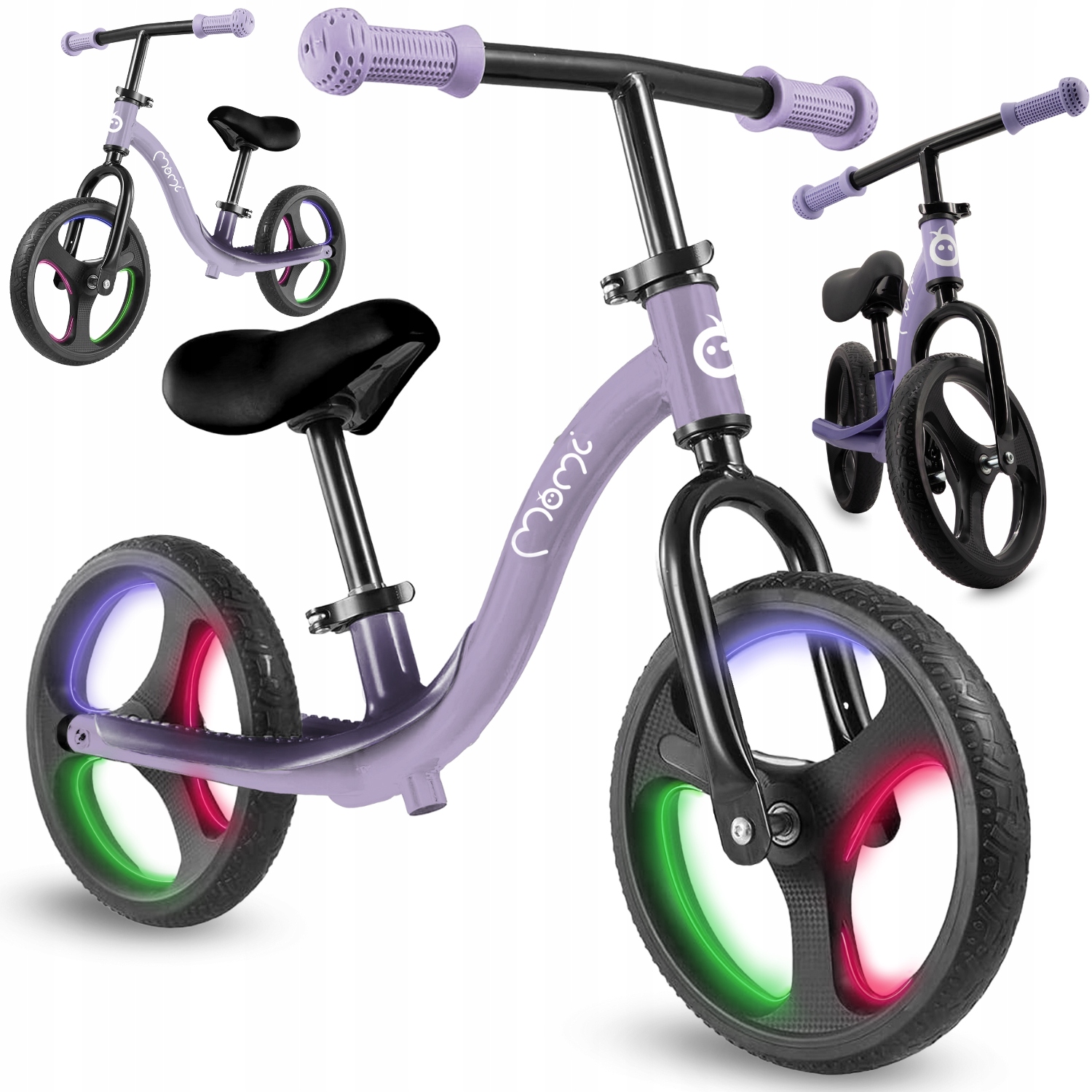Rowerek biegowy MoMi Isoka fioletowy od 2 lat lekki regulacja koła Led
