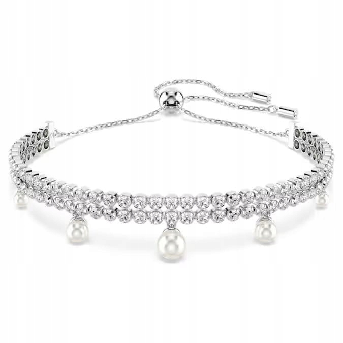 Náramek Swarovski Ariana Grande dvojité krystaly perly ocel rhodiovaná