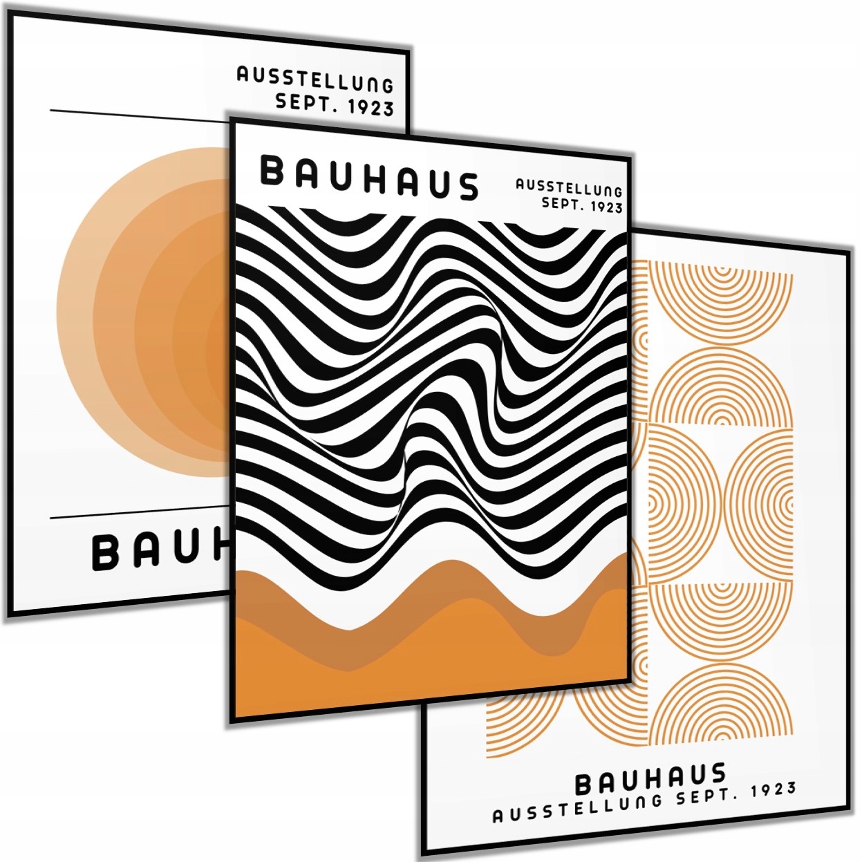 3 x Plakát 100x70 Tvary Linie Bauhaus Geometrické Umění Oranžová