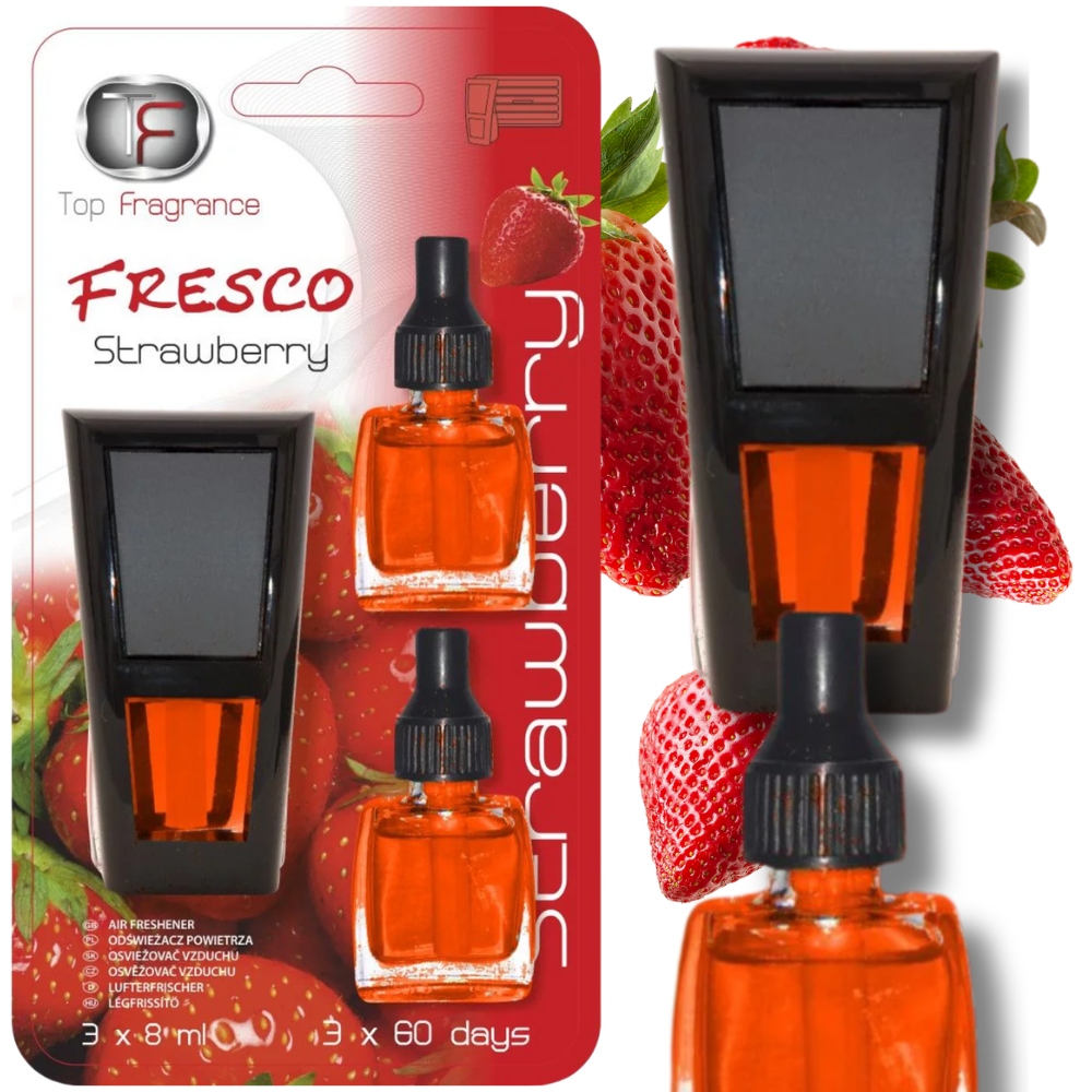 Zapach do samochodu kratki nawiewu Długotrwały 3x60dni Fresco 3w1 Truskawka