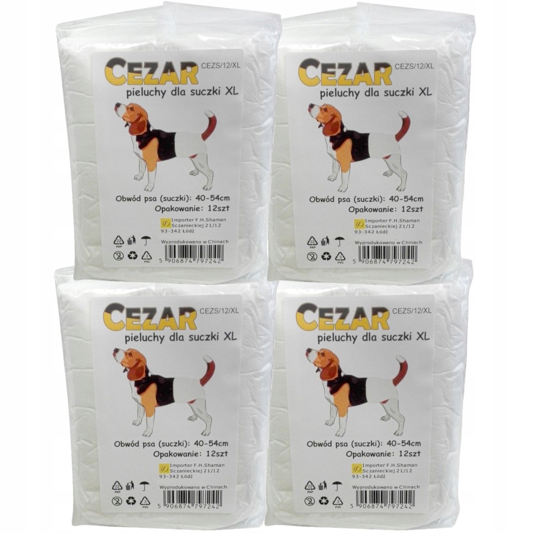 Cezar Pampersy pieluchy dla suczki XL 4 x 12 48 szt. (obwód 40-54 cm)