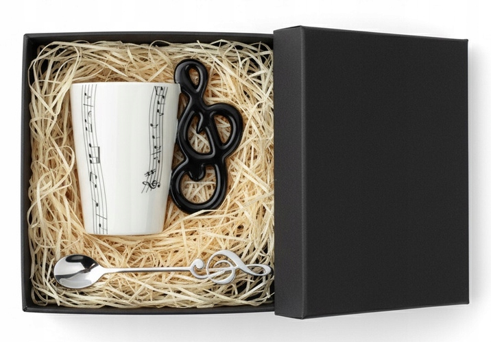 Zestaw Muzyka Kubek Klucz Wiolinowy Z Łyżeczką Dla Melomana Box