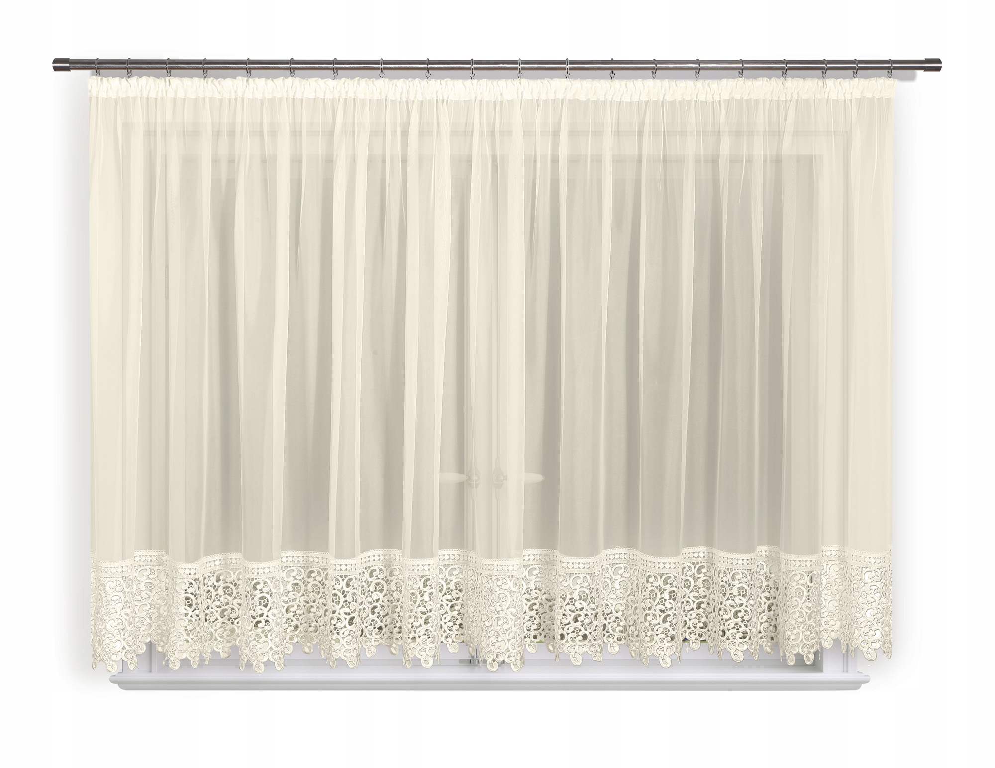 

Firana gotowa 500x180,prosta, ecru, gipiura 30 cm