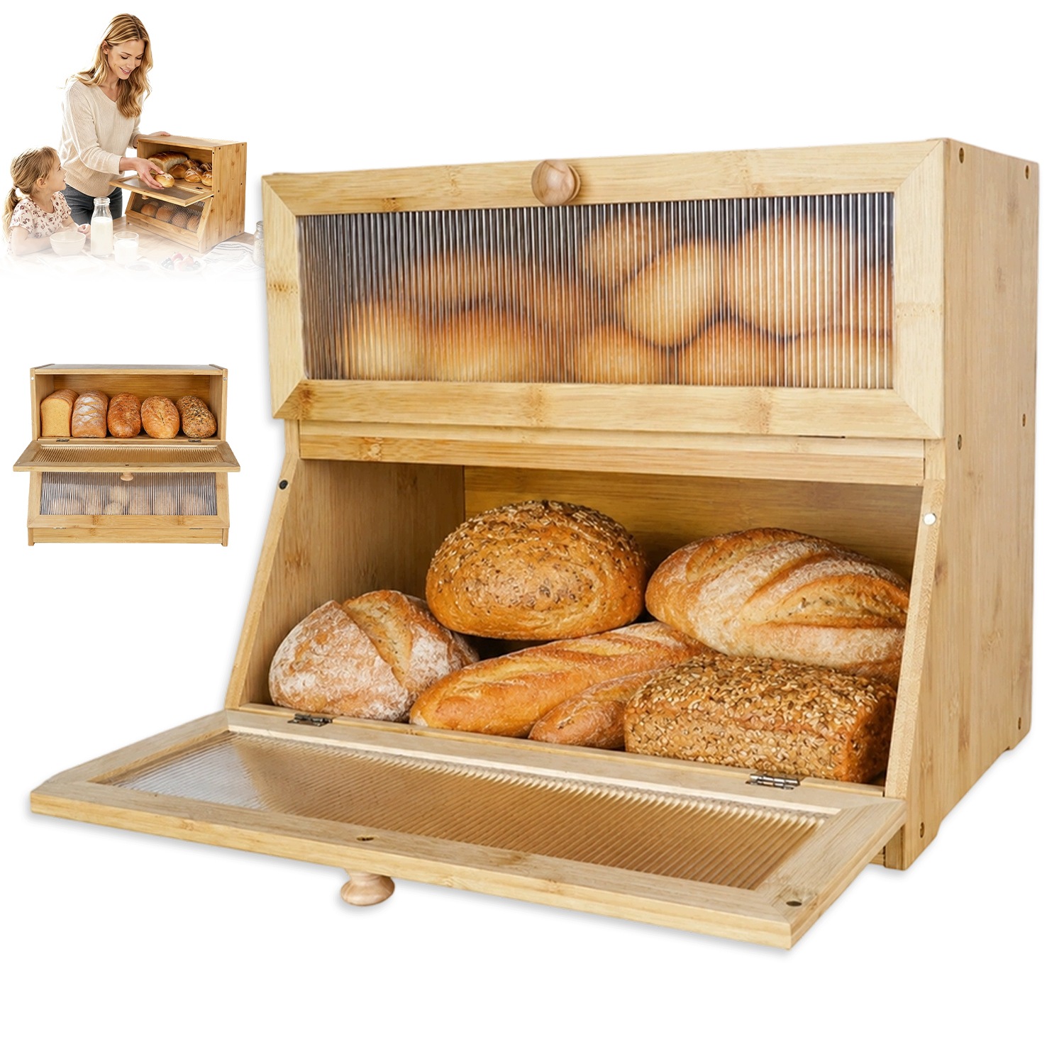 Bambusová multifunkční skříňka v barvě přírodního dřeva do domácnosti