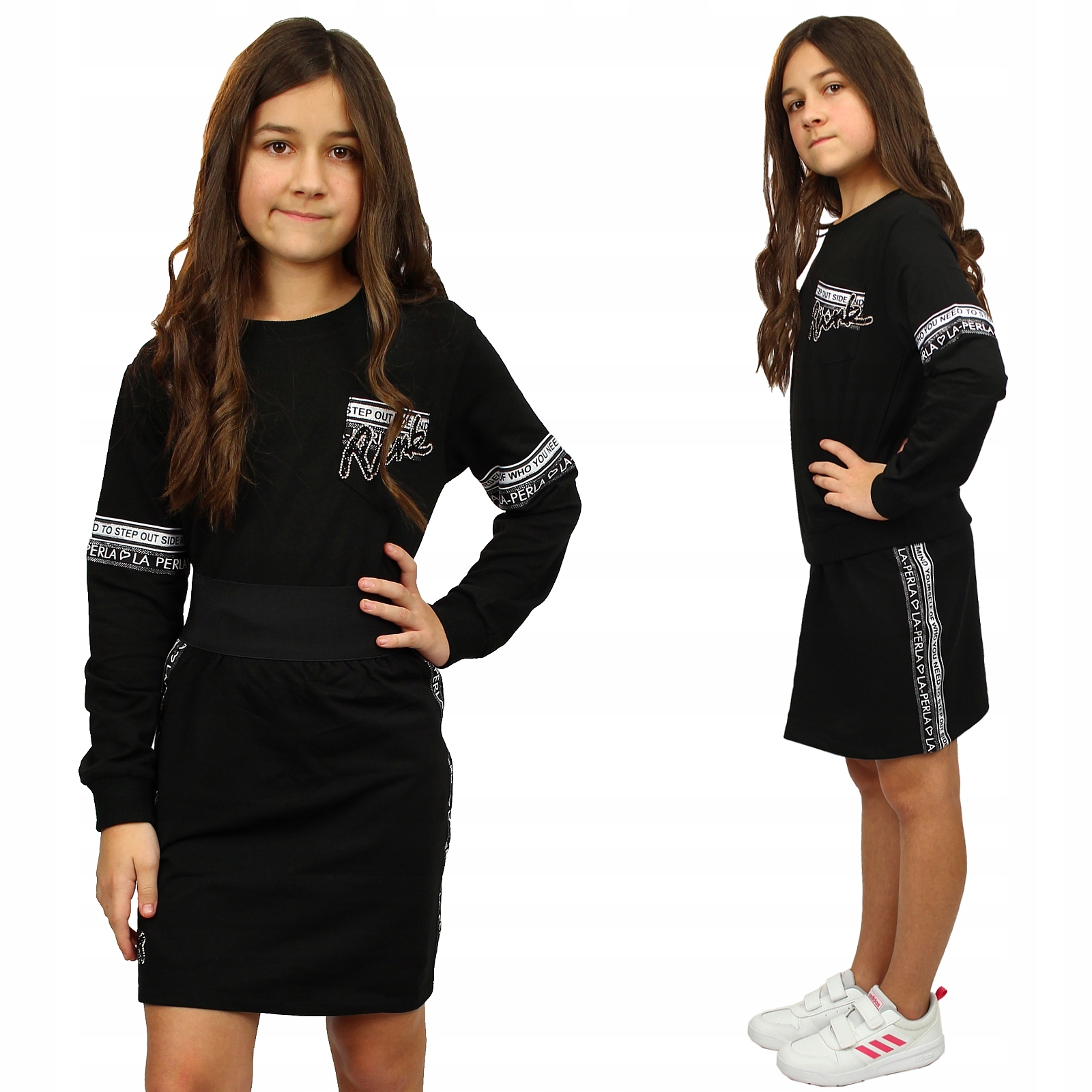 

Komplet Bluza Spódniczka Czarny Cyrkonie 164