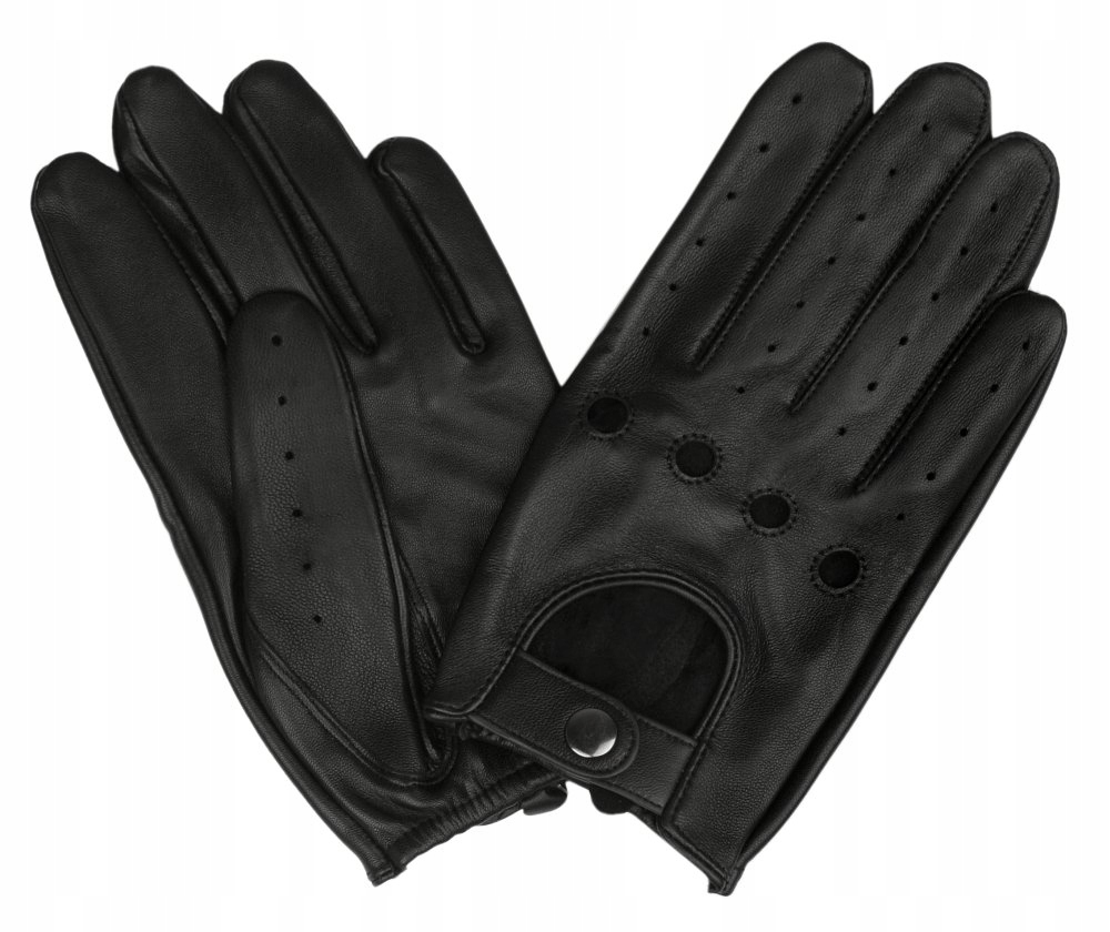 Skórzane Rękawiczki Samochodowe - Czarne, Pełne - XL