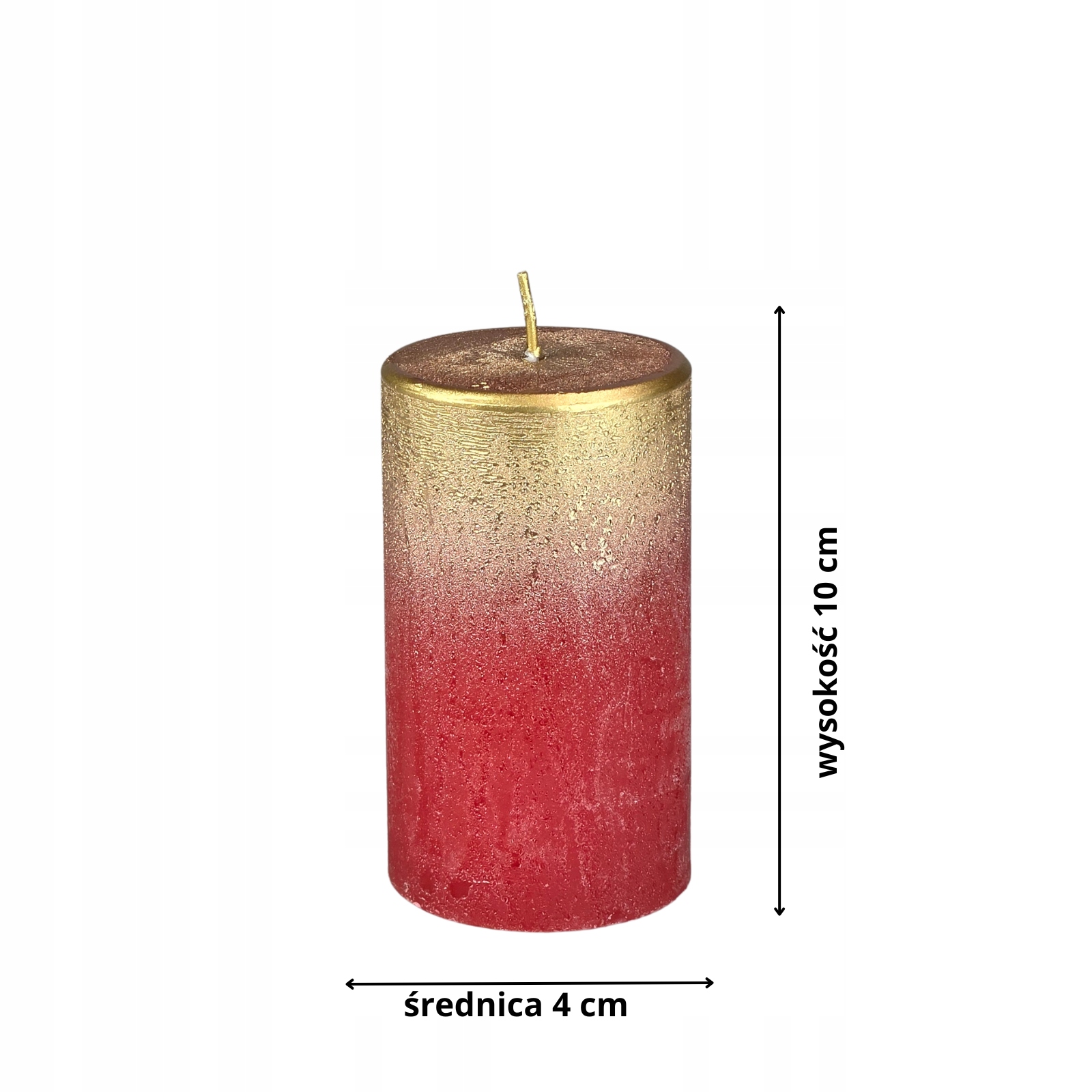 Świeca ozdobna walec czerwono-złota | efekt ombre,10 cm, Ø4cm, 220 g