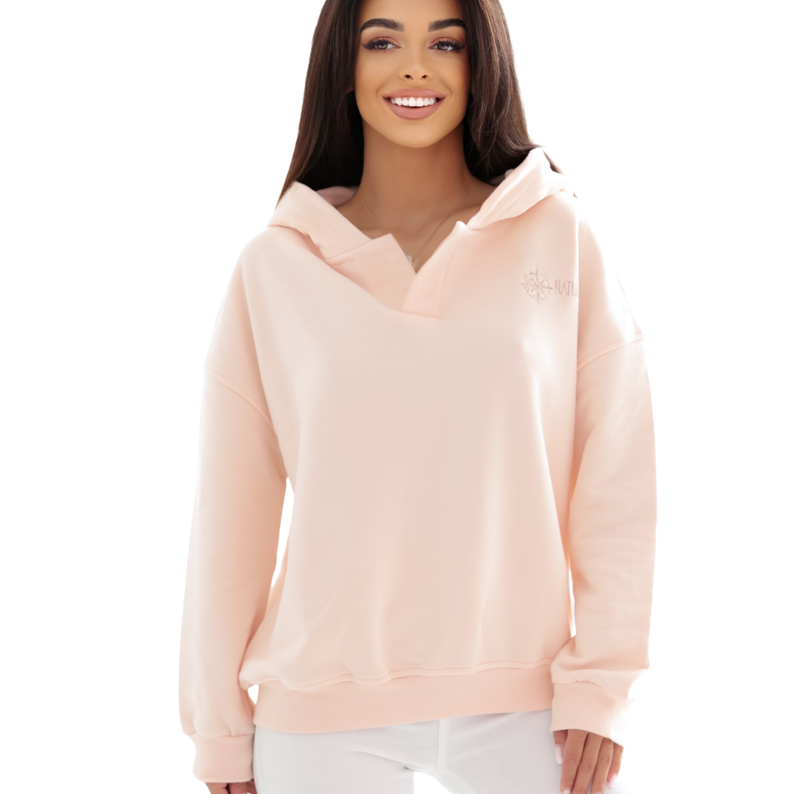 Dámská volná klokanka s kapucí Mikina Premium tělově růžová M/L