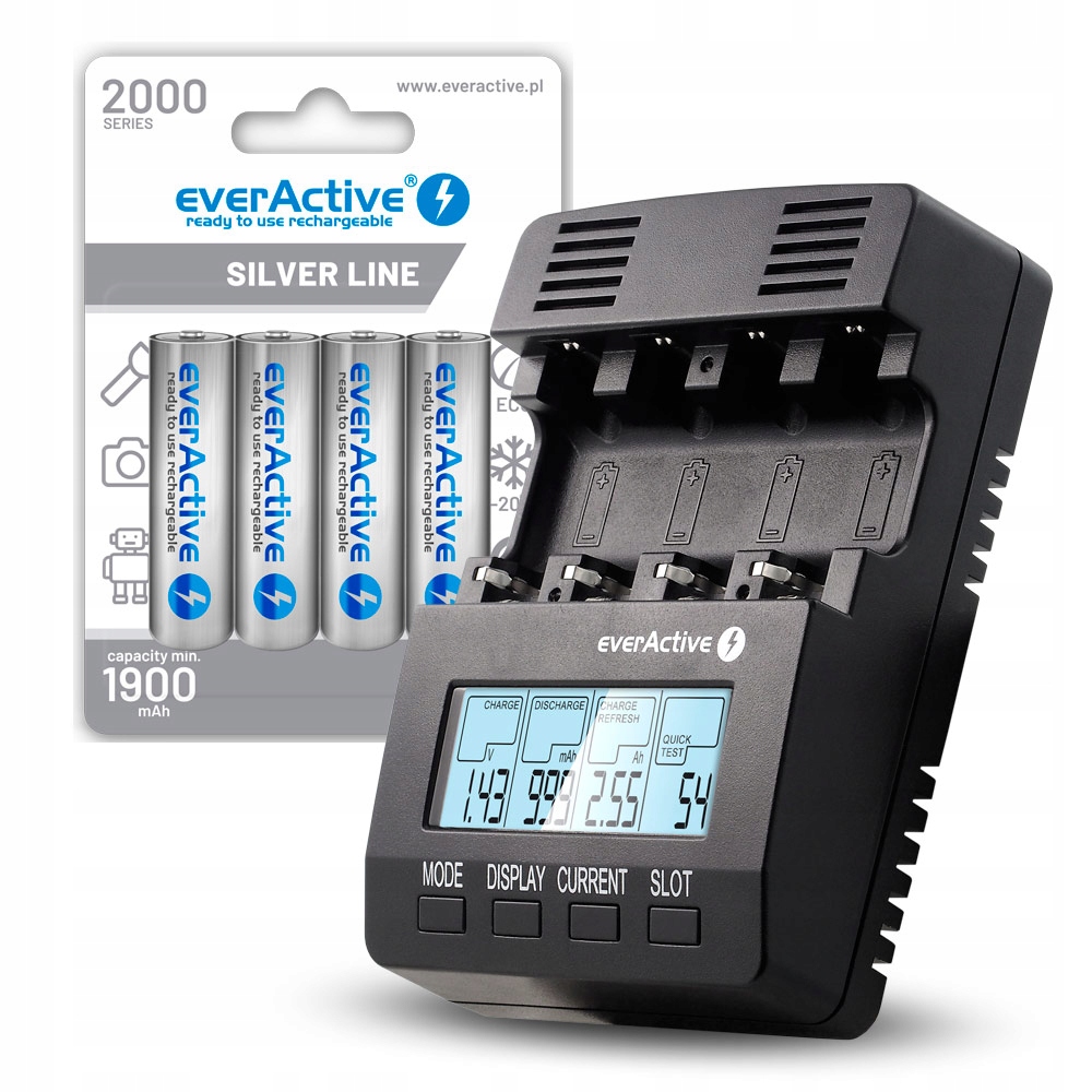 Nabíječka everActive NC-3000 4x nabíjecí baterie AA/R6 everActive 2000 mAh R2U