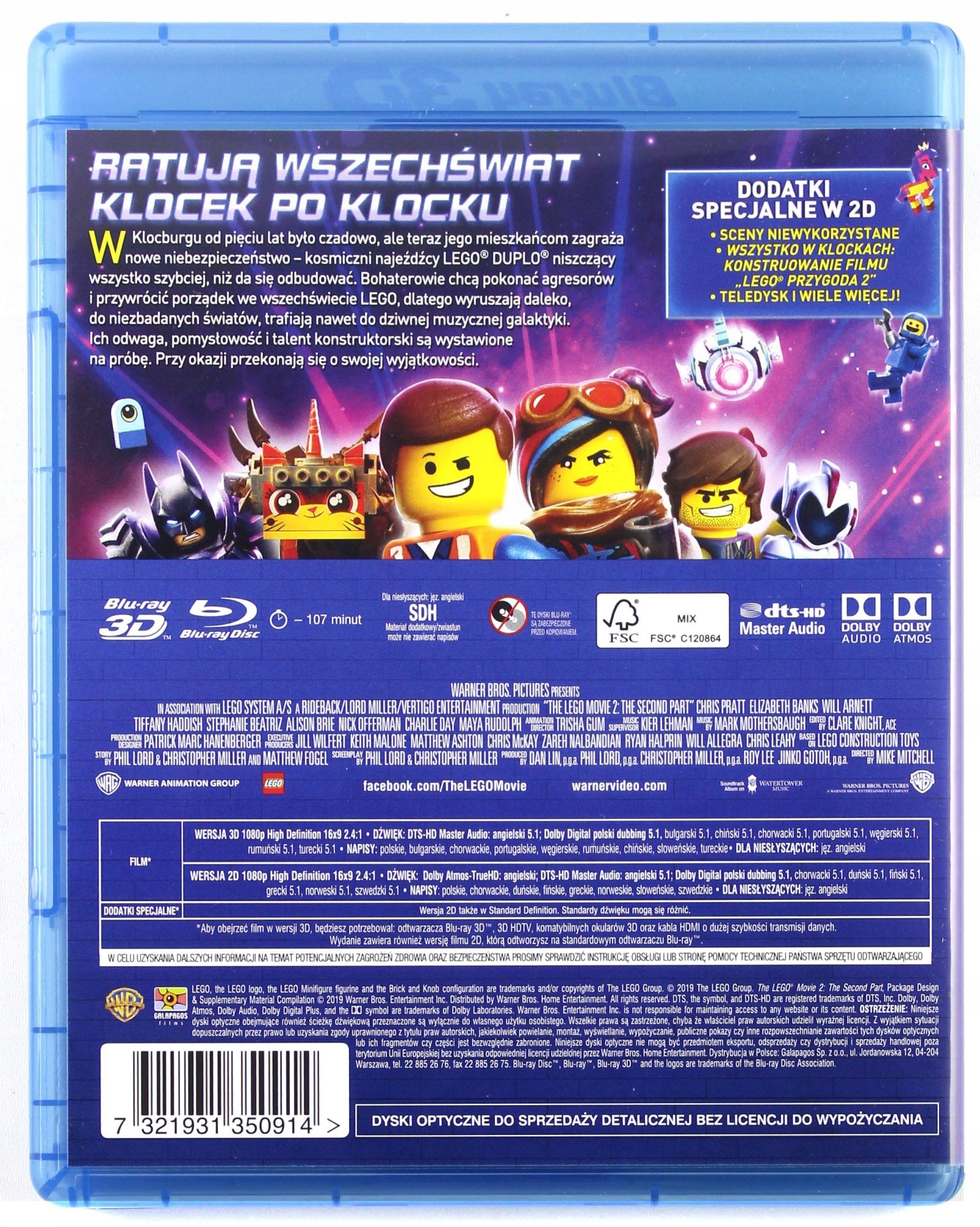 LEGO PRZYGODA 2 (BLU-RAY 3D)+(BLU-RAY) Stan opakowania oryginalne