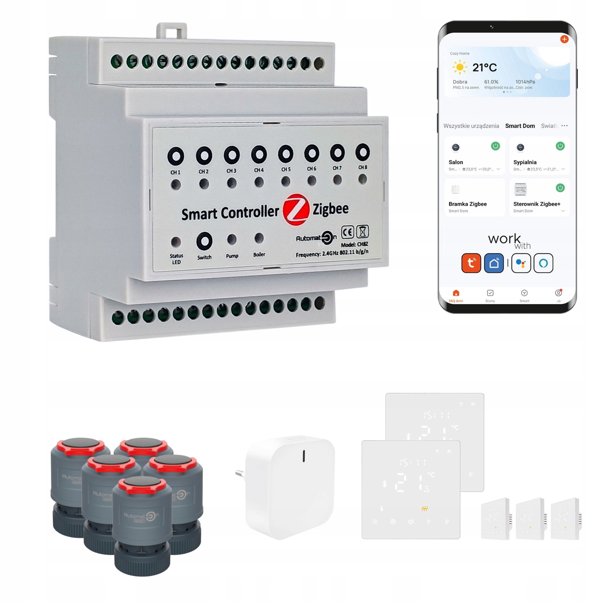 Sada na vykurovanie podlahy Zigbee Tuya CH8Z 5 miestností termostaty PRO3