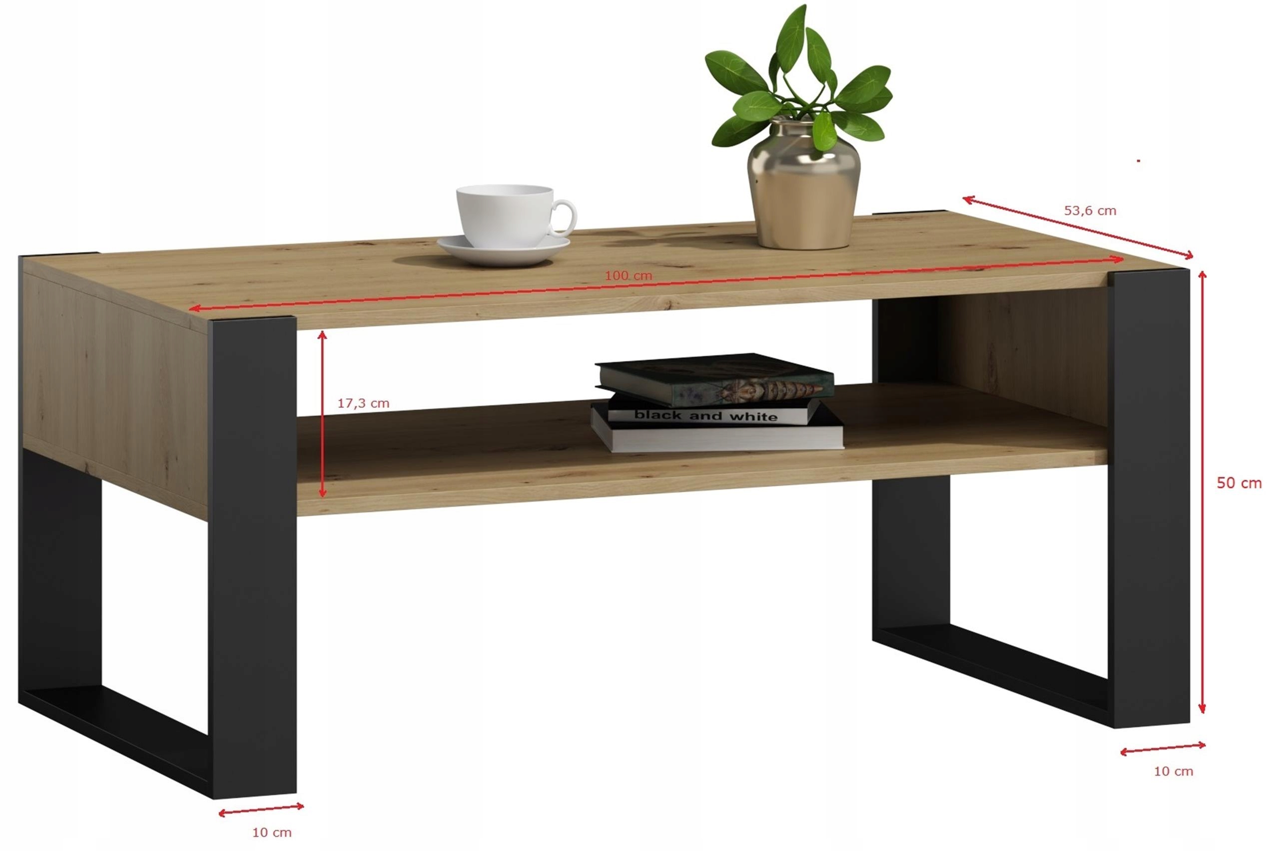 Ława stolik kawowy KAJA artisan czarny loft retro PER Wysokość mebla 50 cm