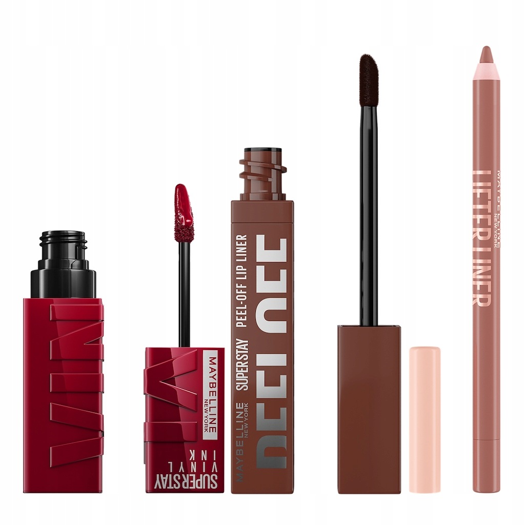 Zestaw Maybelline Pomadka Vinyl Ink 55 Royal w Płynie+ 2 Rodzaje Konturówek